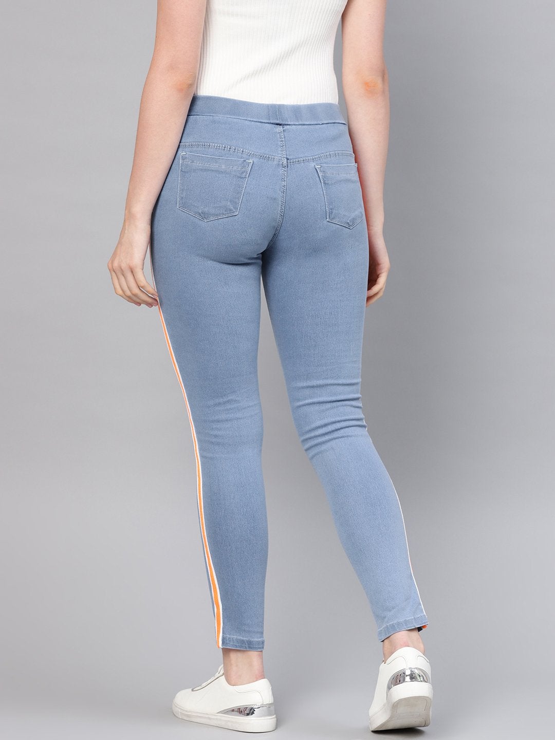 Women's Blue Neon Side Tape Jeans - SASSAFRAS