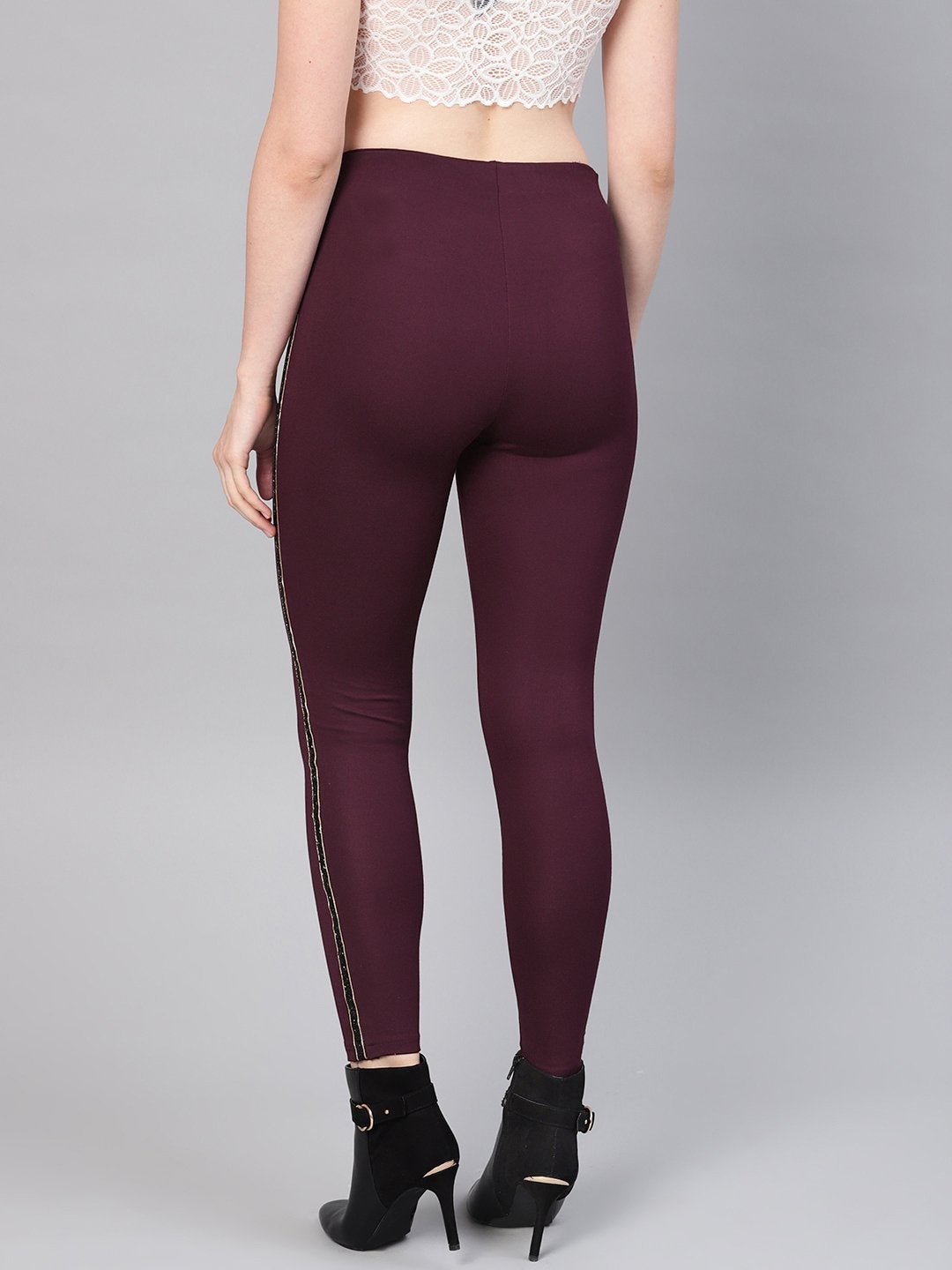 Women's Burgundy Blingy Side Tape Jegging - SASSAFRAS