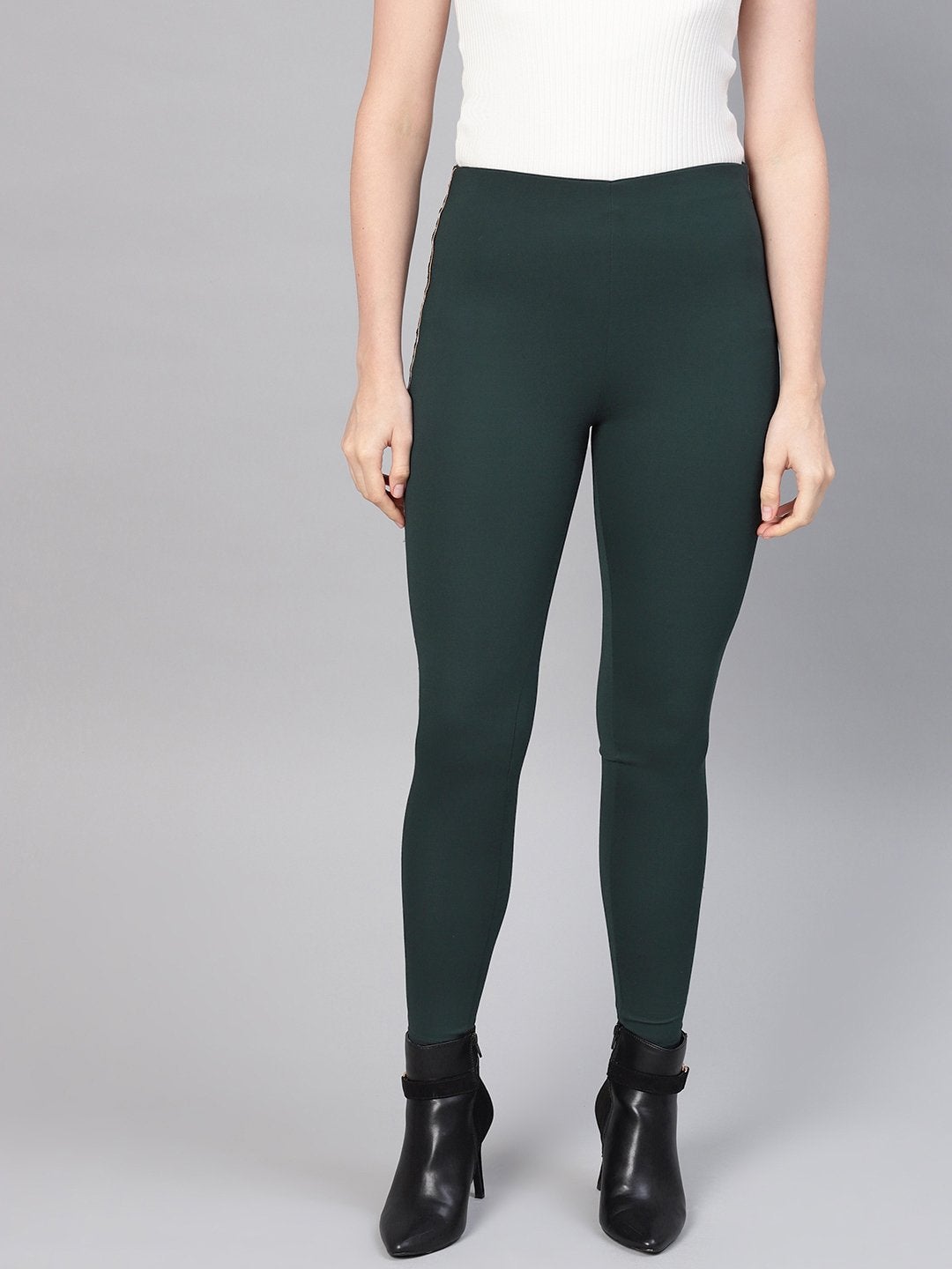 Women's Emerald Green Blingy Side Tape Jegging - SASSAFRAS