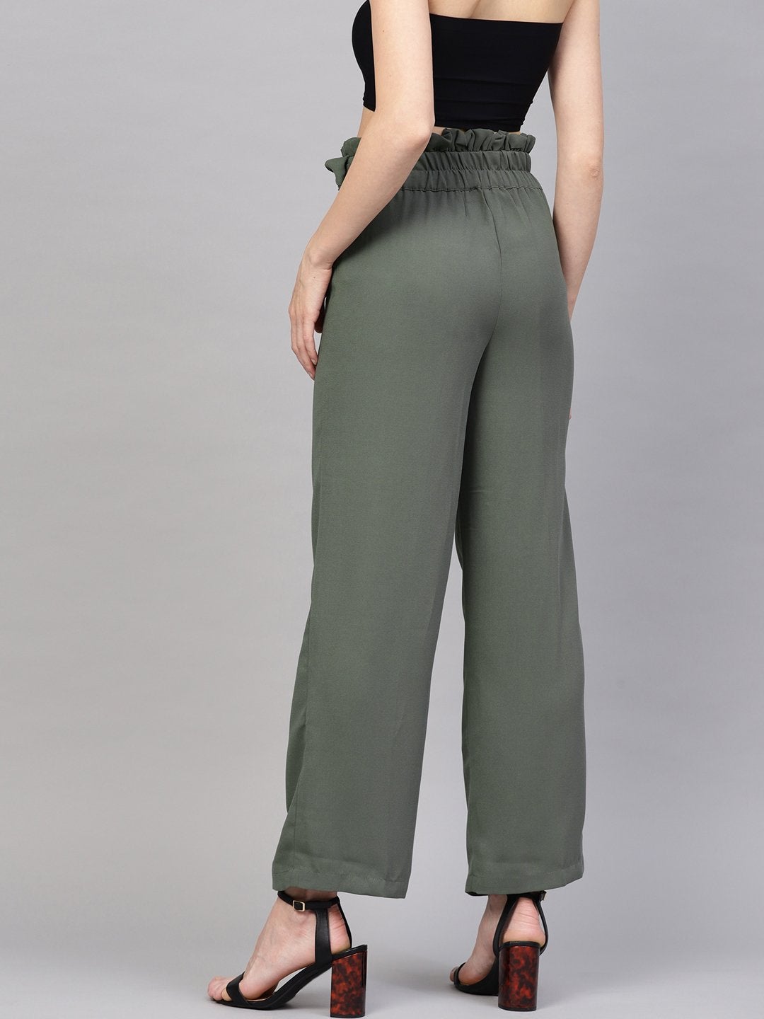 Women's Olive Paper Bag Belted Pant - SASSAFRAS