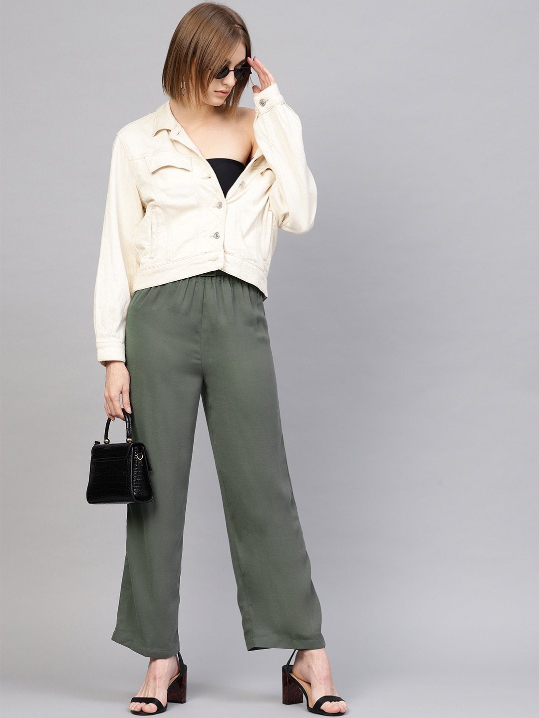 Women's Olive Paper Bag Belted Pant - SASSAFRAS