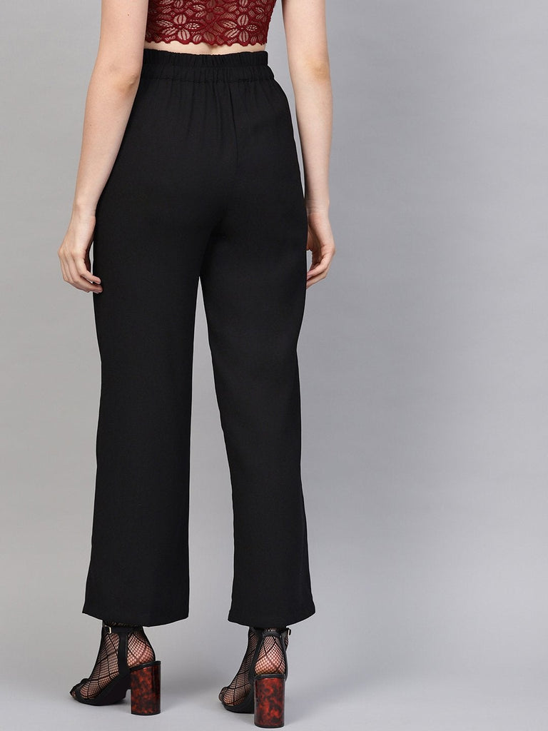Women's Black Flared Buckle Belted Pant