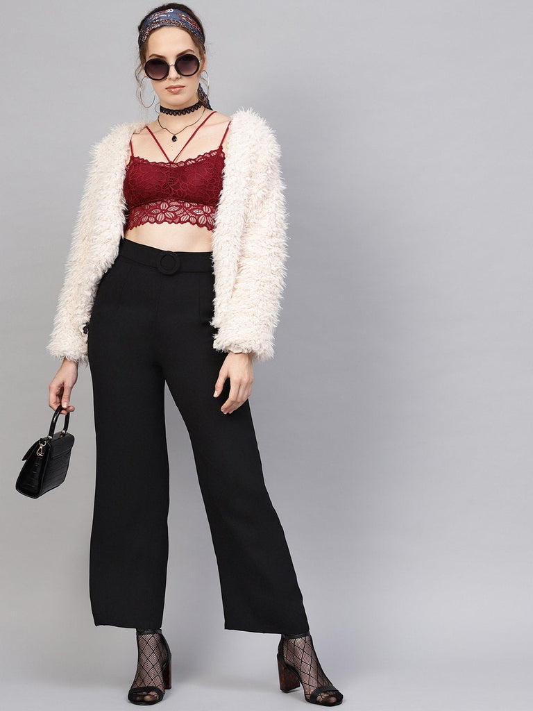 Women's Black Flared Buckle Belted Pant