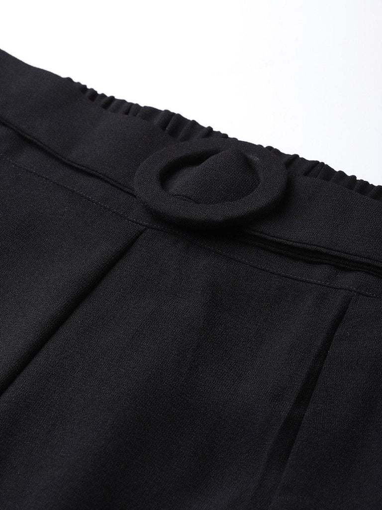 Women's Black Flared Buckle Belted Pant