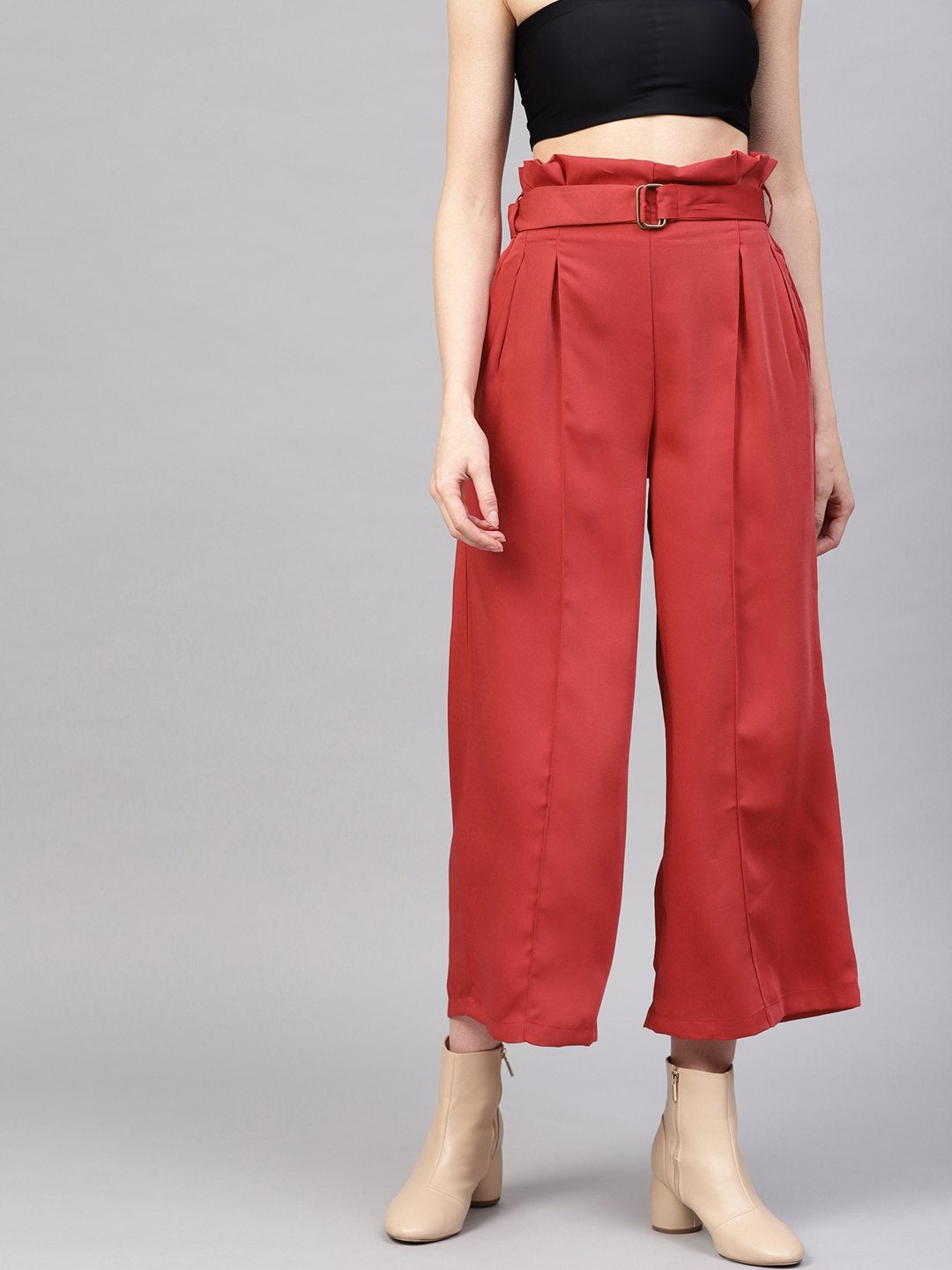 Women's Pink Paper Bag Palazzo Pants - SASSAFRAS