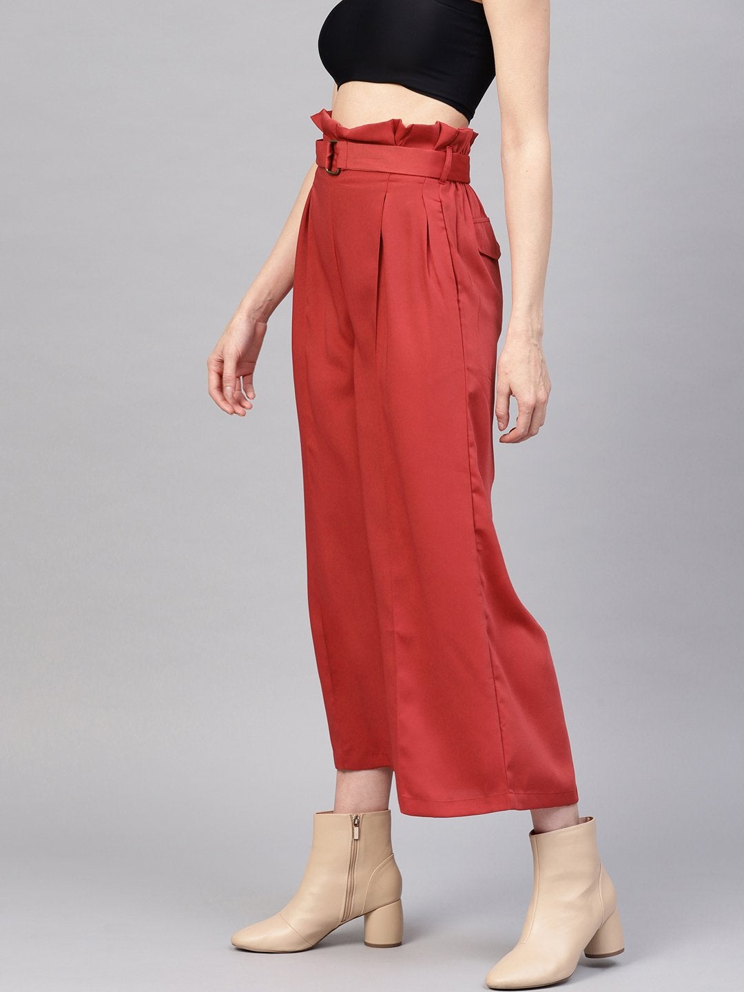 Women's Pink Paper Bag Palazzo Pants - SASSAFRAS