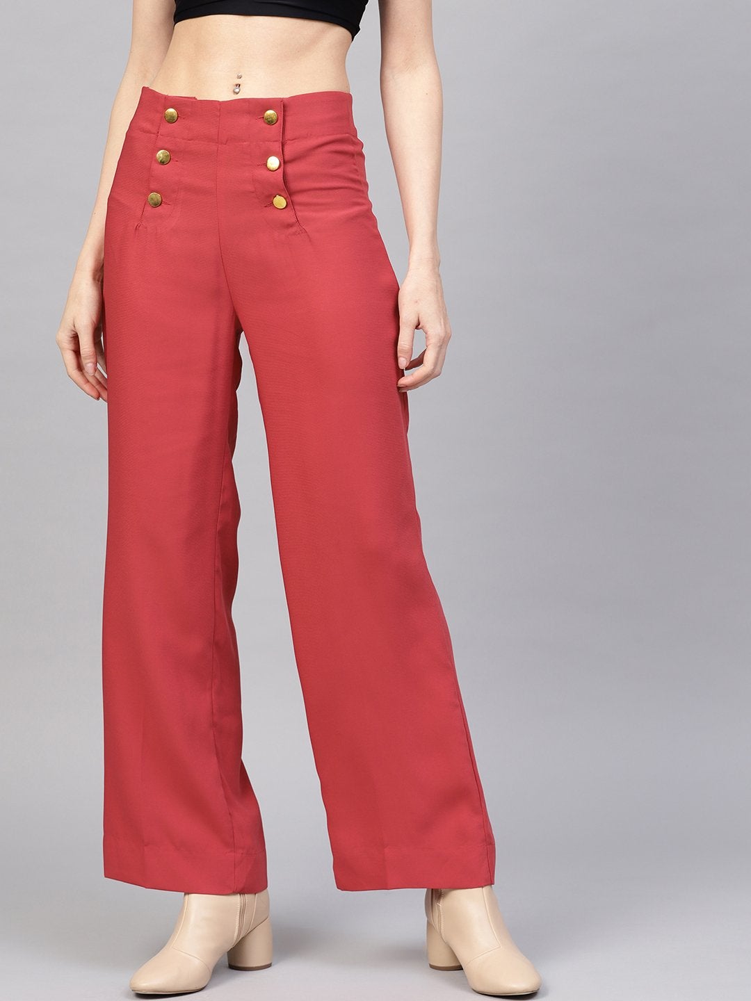 Women's Pink Front Button Palazzo Pants - SASSAFRAS