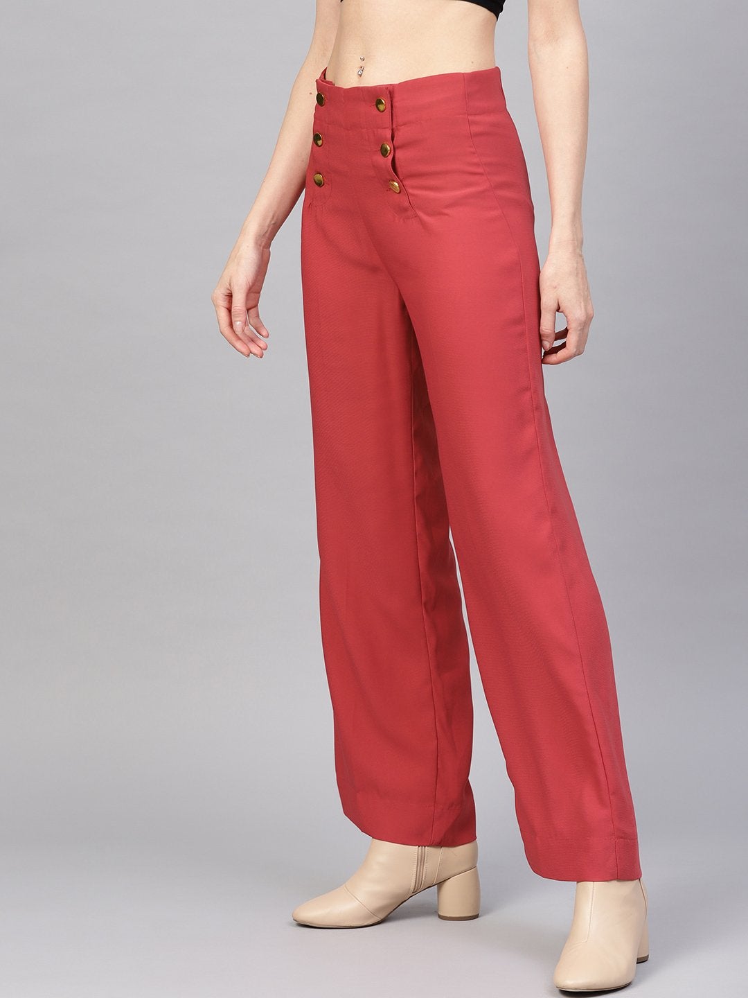 Women's Pink Front Button Palazzo Pants - SASSAFRAS