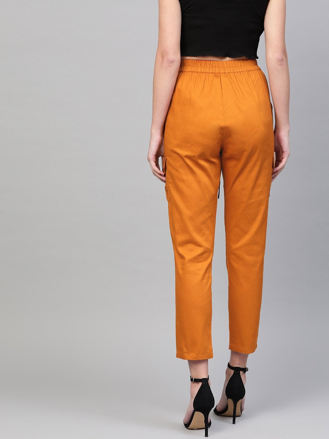 Women's Orange Tapered Belted Pants - SASSAFRAS