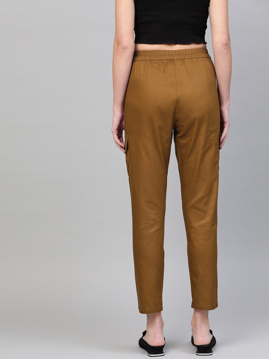 Women's Brown Tapered Belted Pants - SASSAFRAS