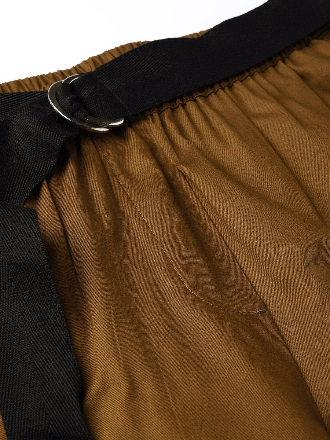 Women's Brown Tapered Belted Pants - SASSAFRAS