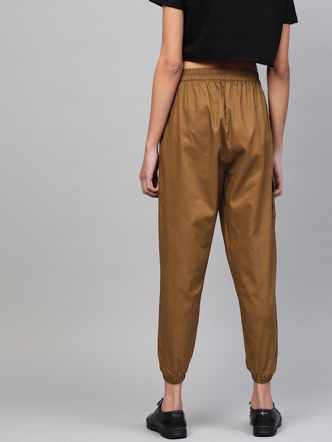 Women's Brown Jogger Belted Pants - SASSAFRAS