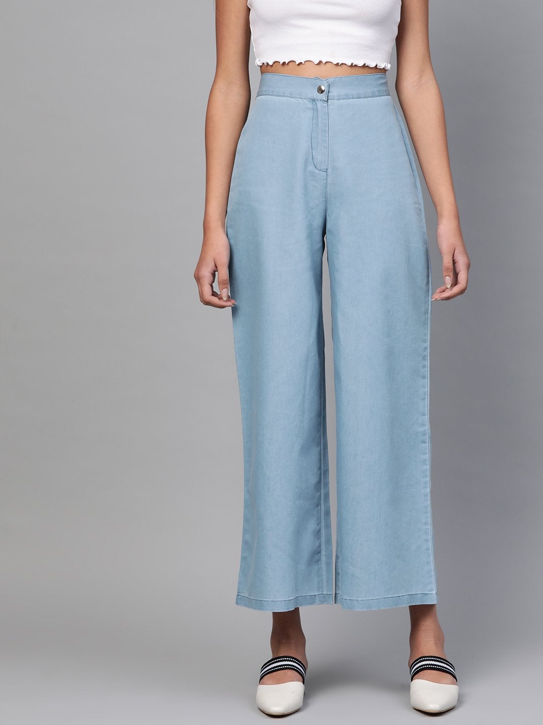 Women's Light Blue Denim Pants - SASSAFRAS