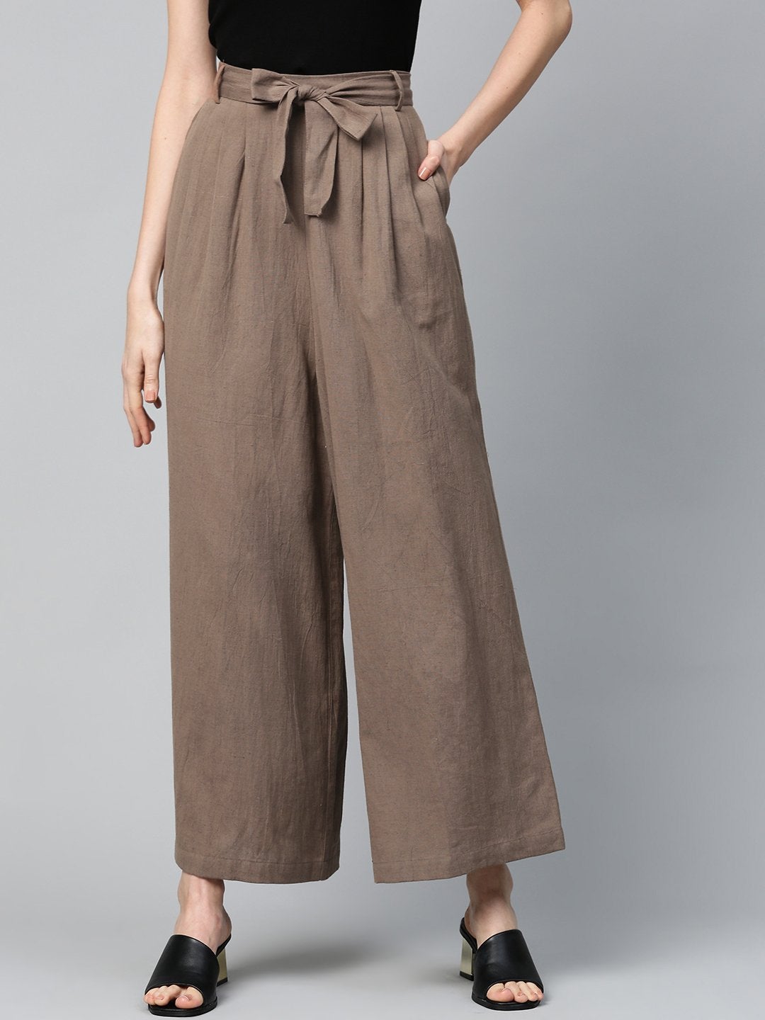 Women's Chocolate Brown Pleated Palazzo - SASSAFRAS