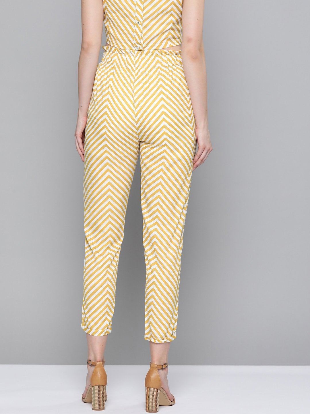 Women's Mustard Chevron Tapered Belted Pant - SASSAFRAS