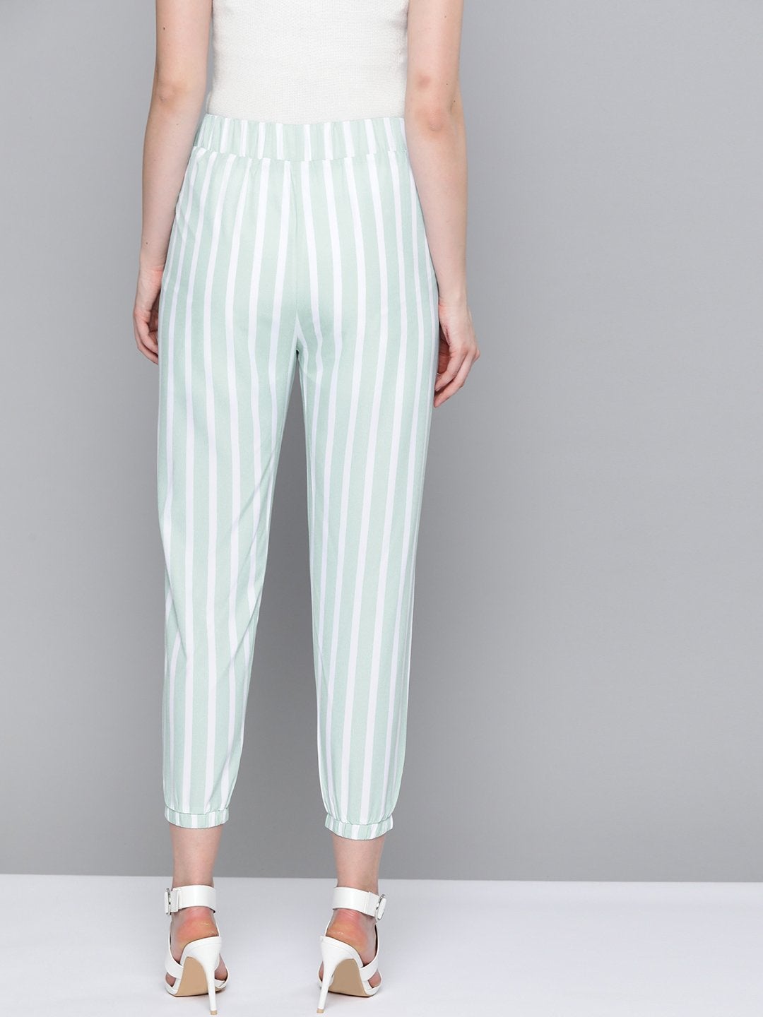 Women's Sea Green Stripe Belted Jogger - SASSAFRAS