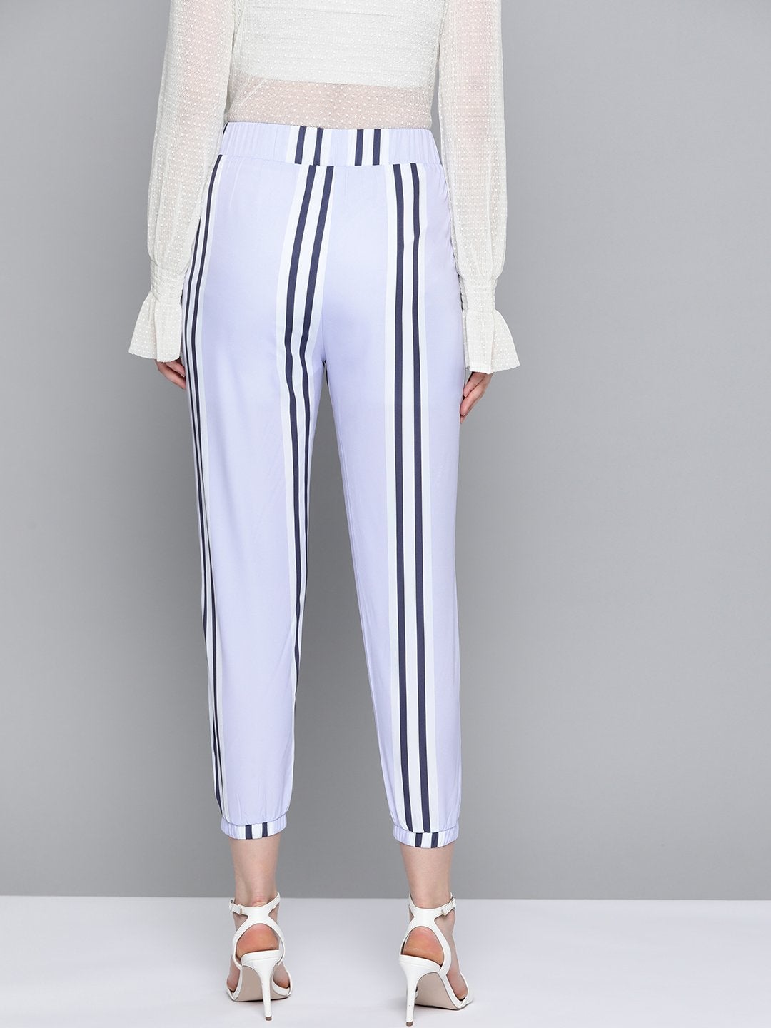 Women's Lavender Stripe Belted Jogger - SASSAFRAS