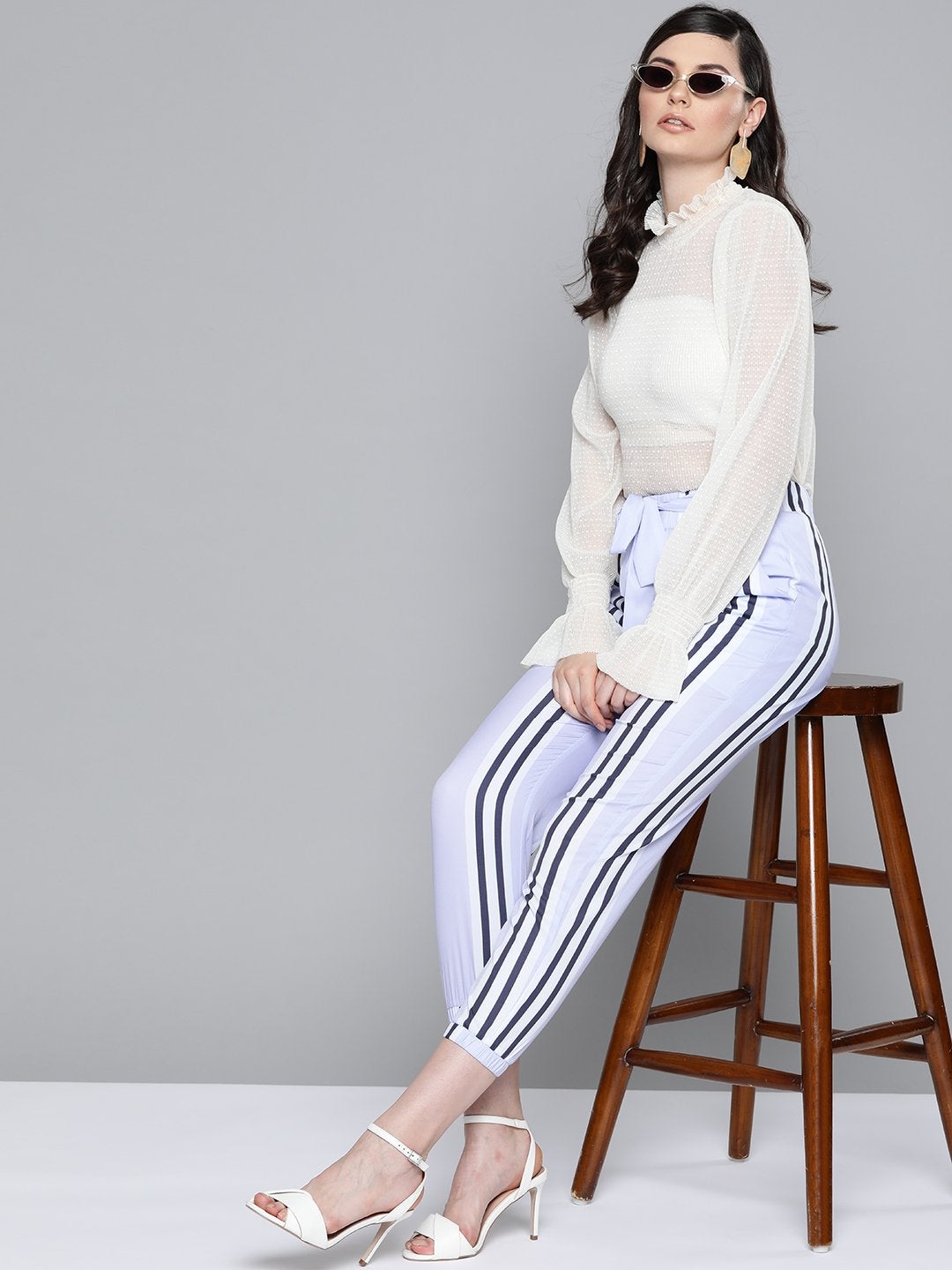 Women's Lavender Stripe Belted Jogger - SASSAFRAS