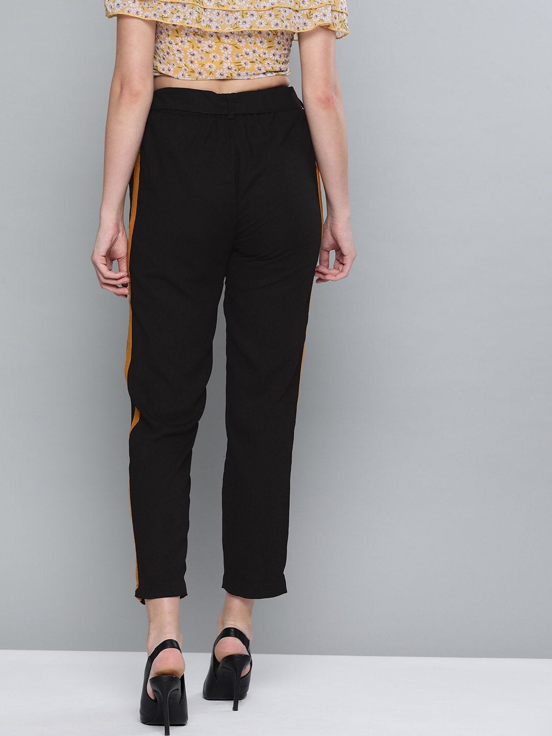 Women's Black Side Tape Detail Tapered Pants - SASSAFRAS