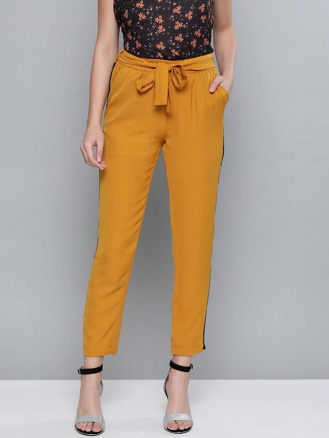 Women's Mustard Side Tape Detail Tapered Pants - SASSAFRAS