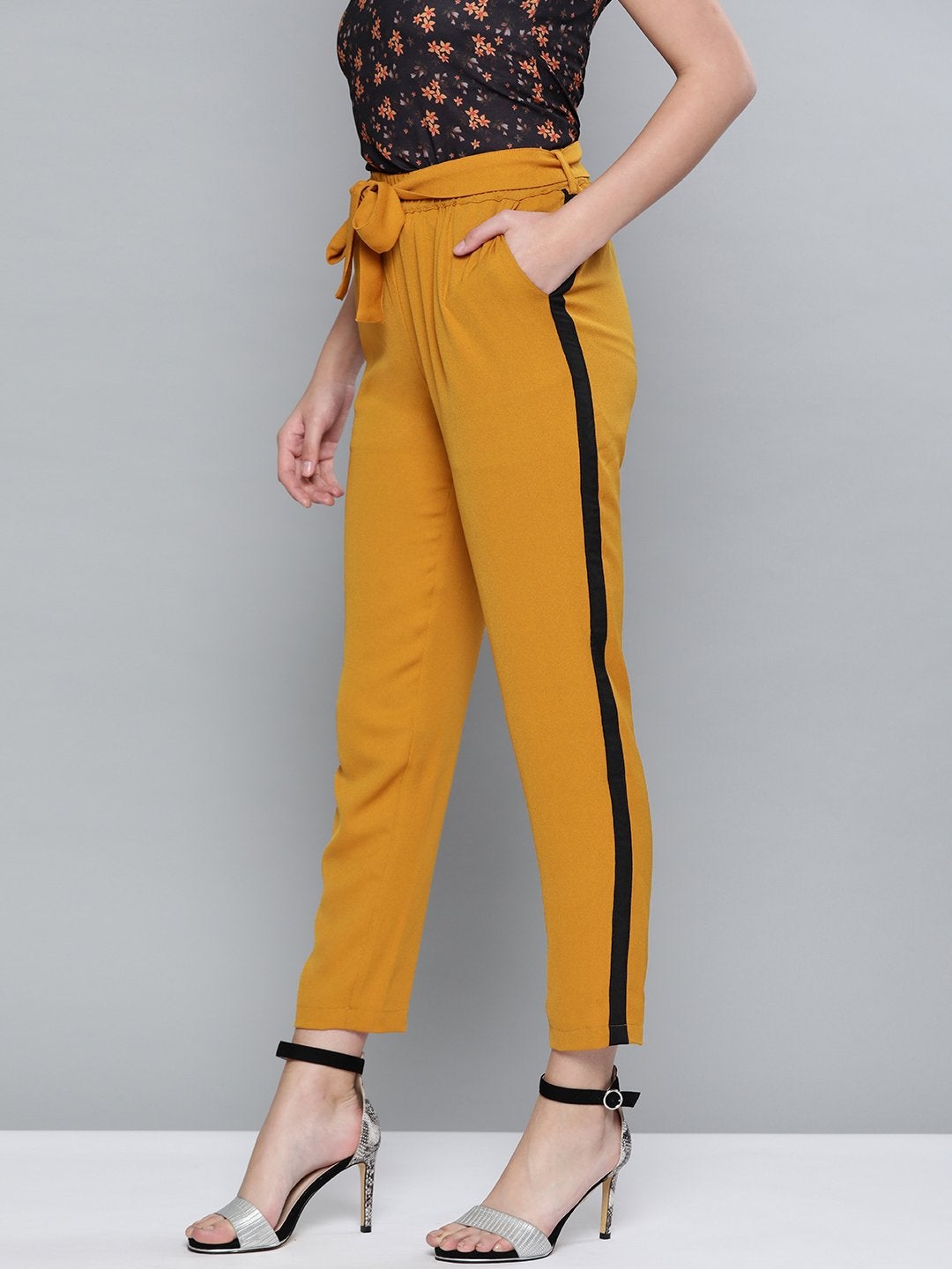 Women's Mustard Side Tape Detail Tapered Pants - SASSAFRAS