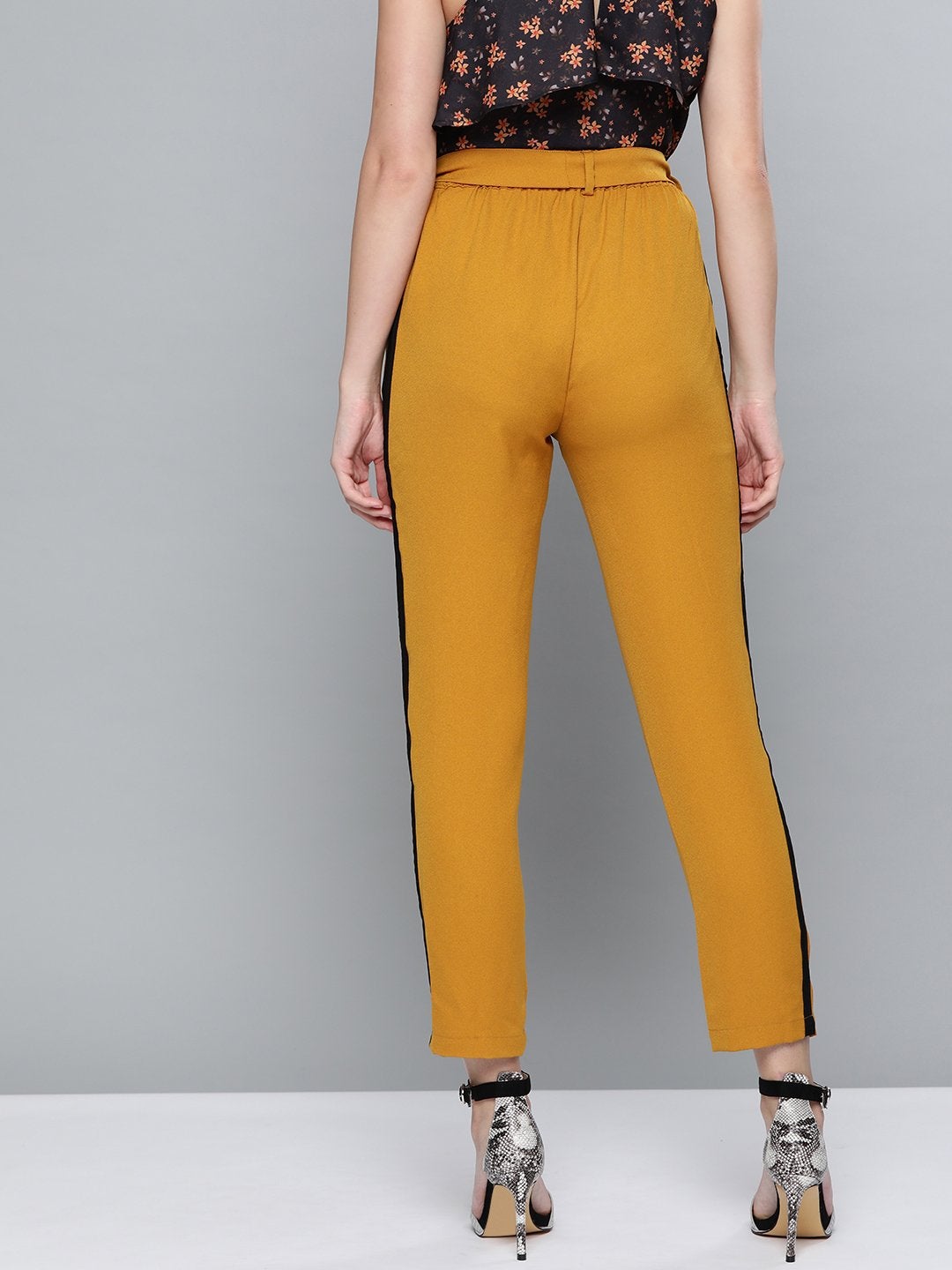 Women's Mustard Side Tape Detail Tapered Pants - SASSAFRAS