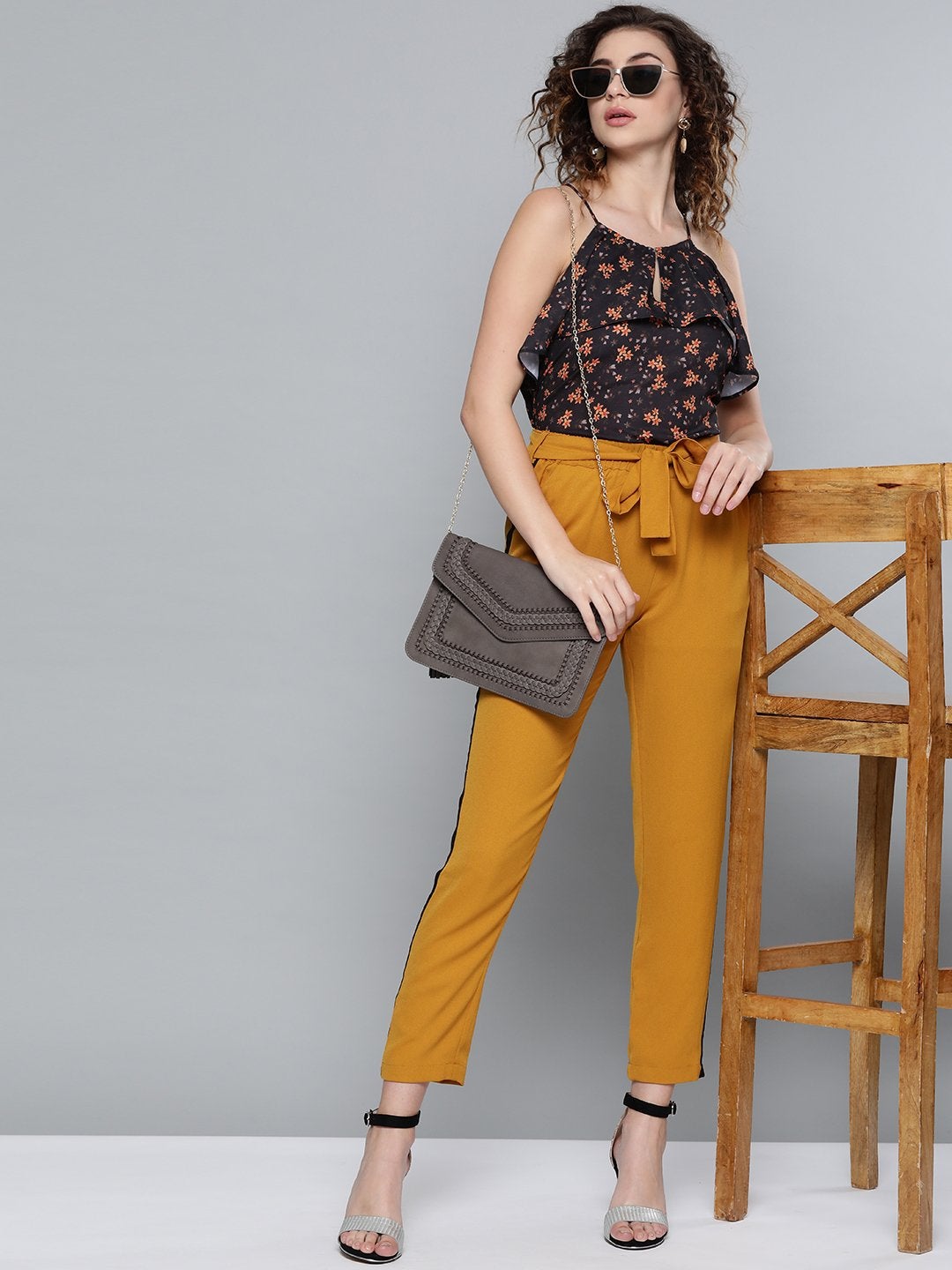 Women's Mustard Side Tape Detail Tapered Pants - SASSAFRAS