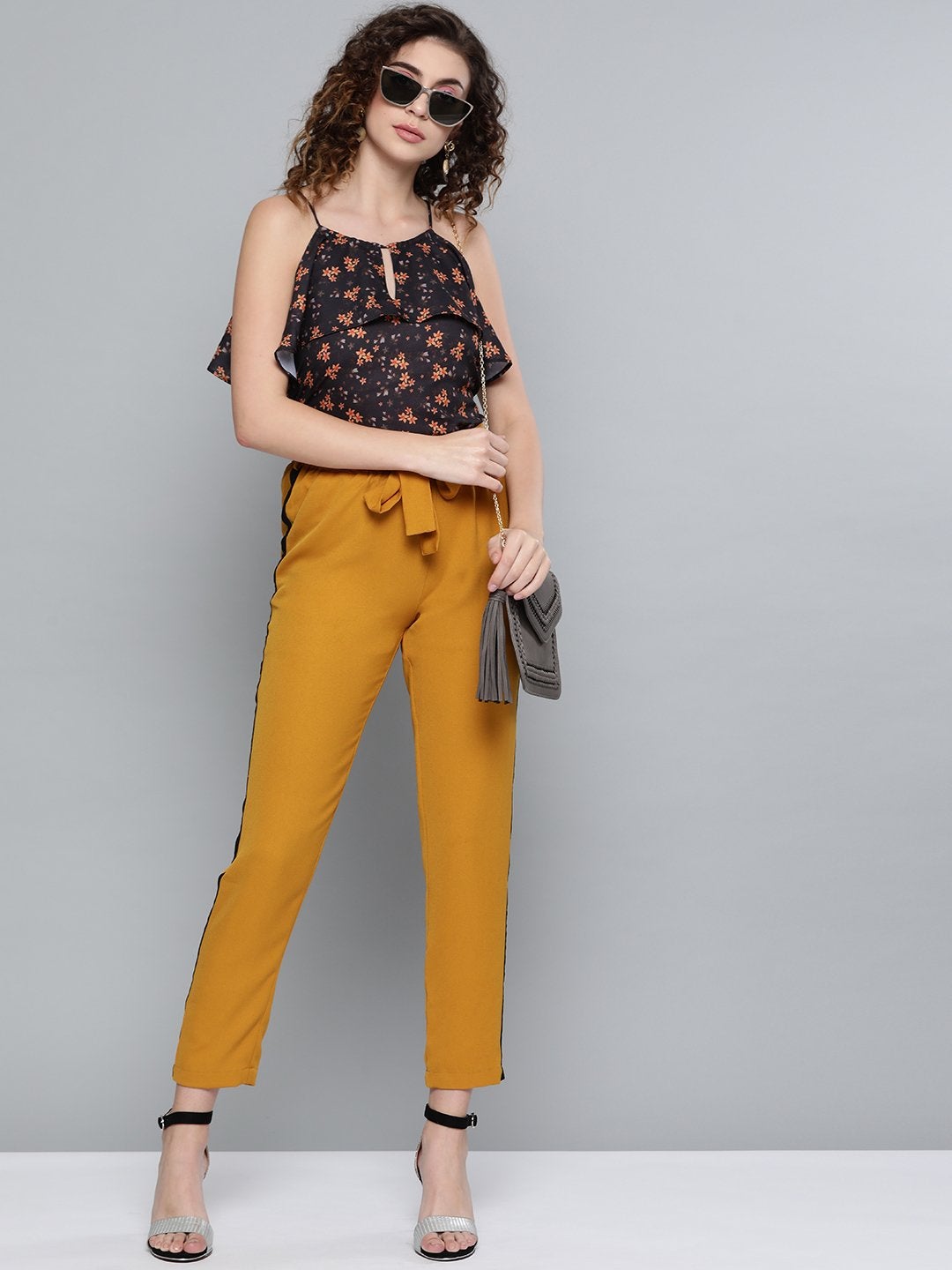 Women's Mustard Side Tape Detail Tapered Pants - SASSAFRAS