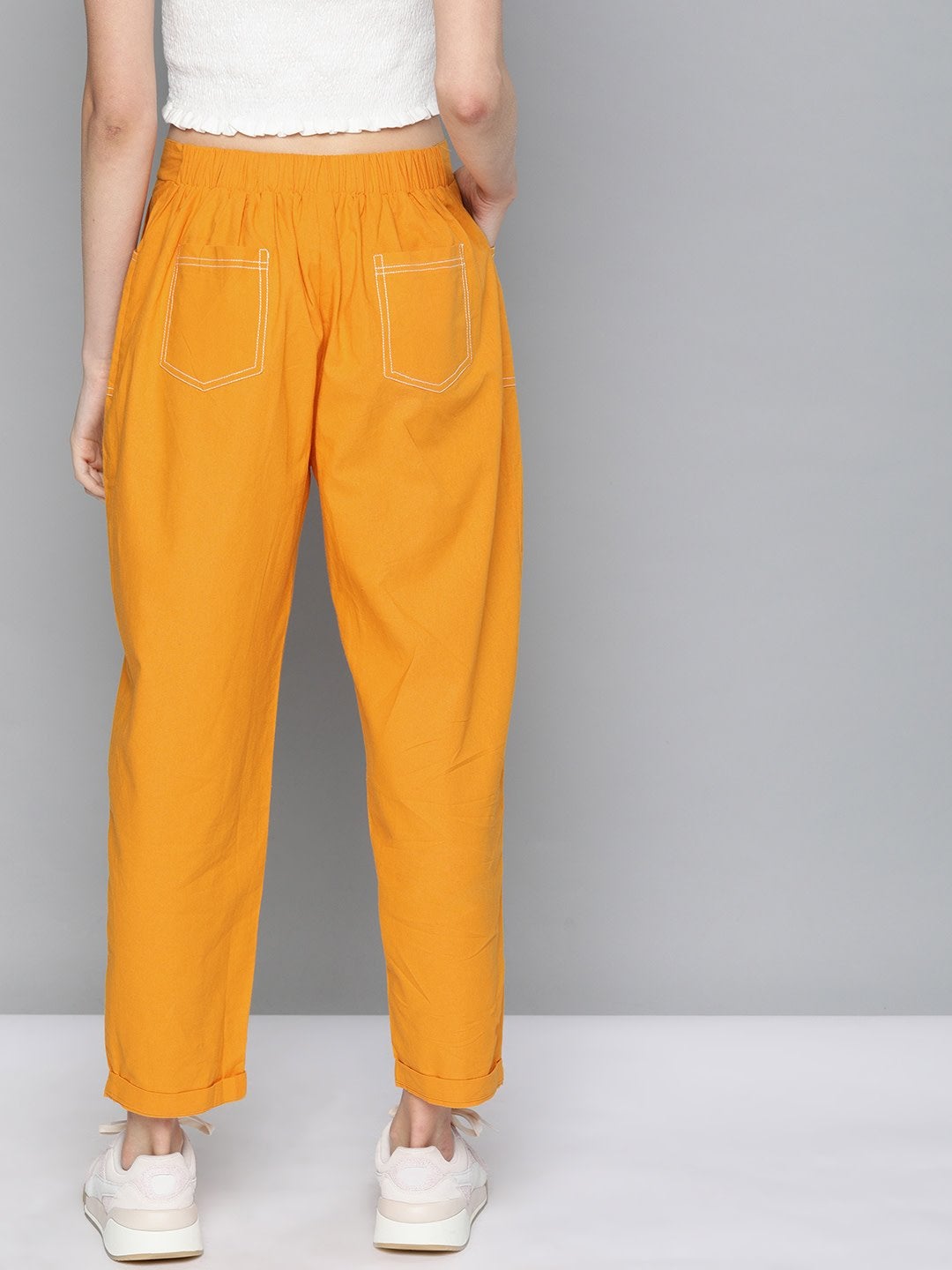 Women's Mustard Contrast Seam Roll Up Bottom Pants - SASSAFRAS