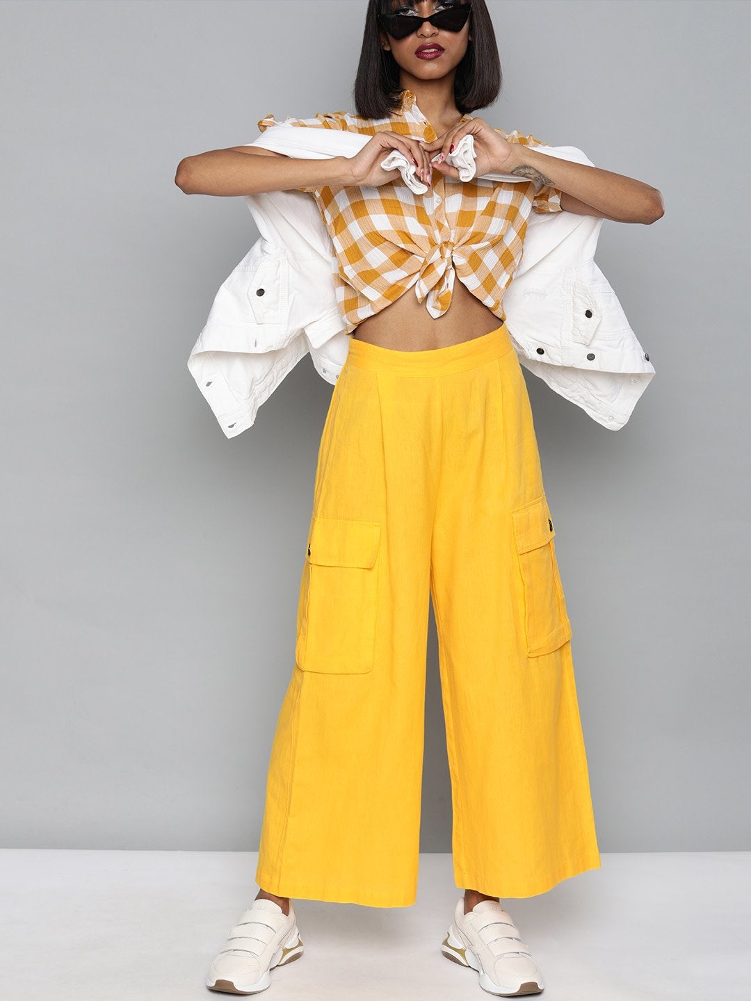 Women's Yellow Big Patch Pocket Flare Pant - SASSAFRAS