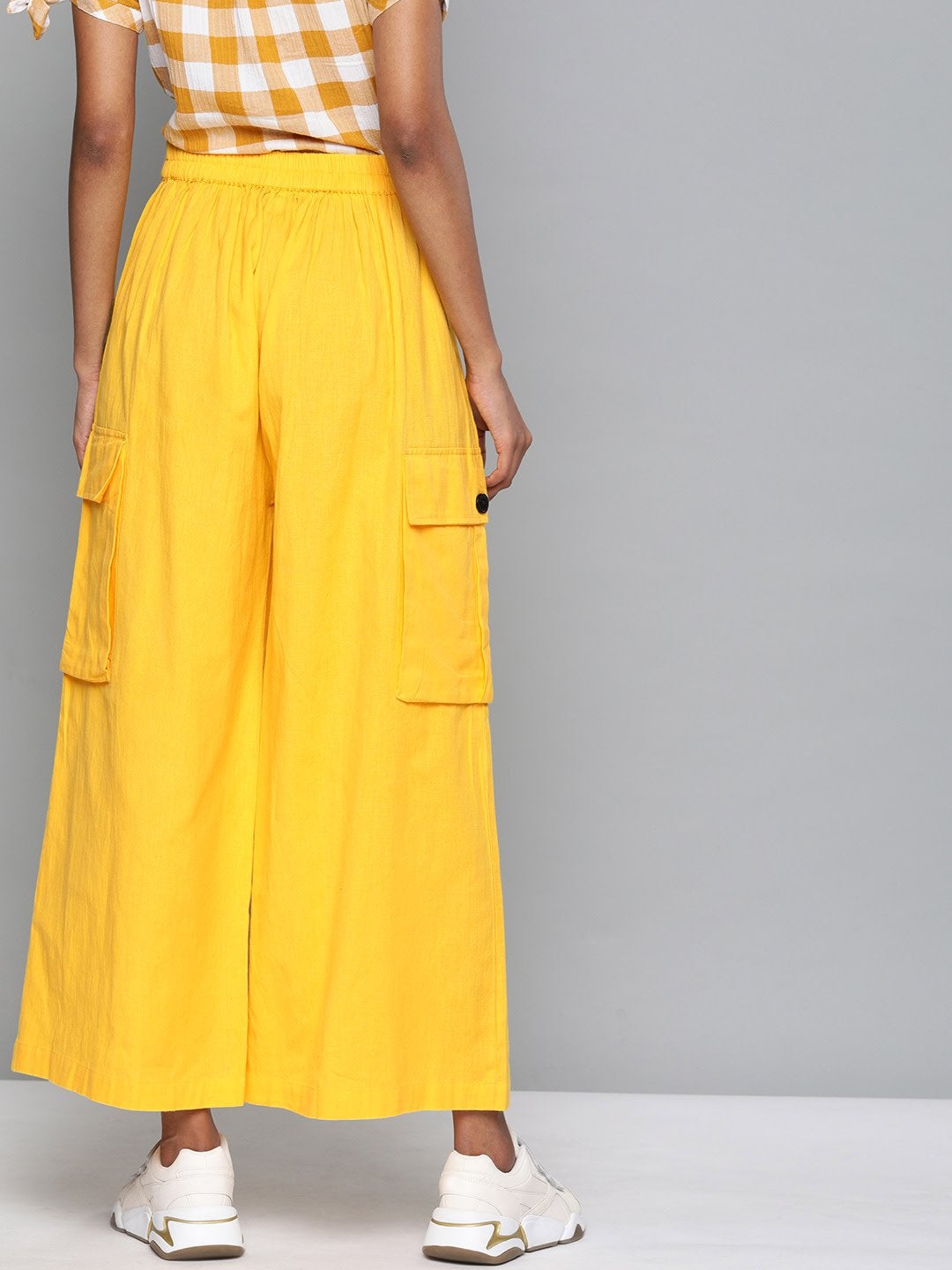 Women's Yellow Big Patch Pocket Flare Pant - SASSAFRAS