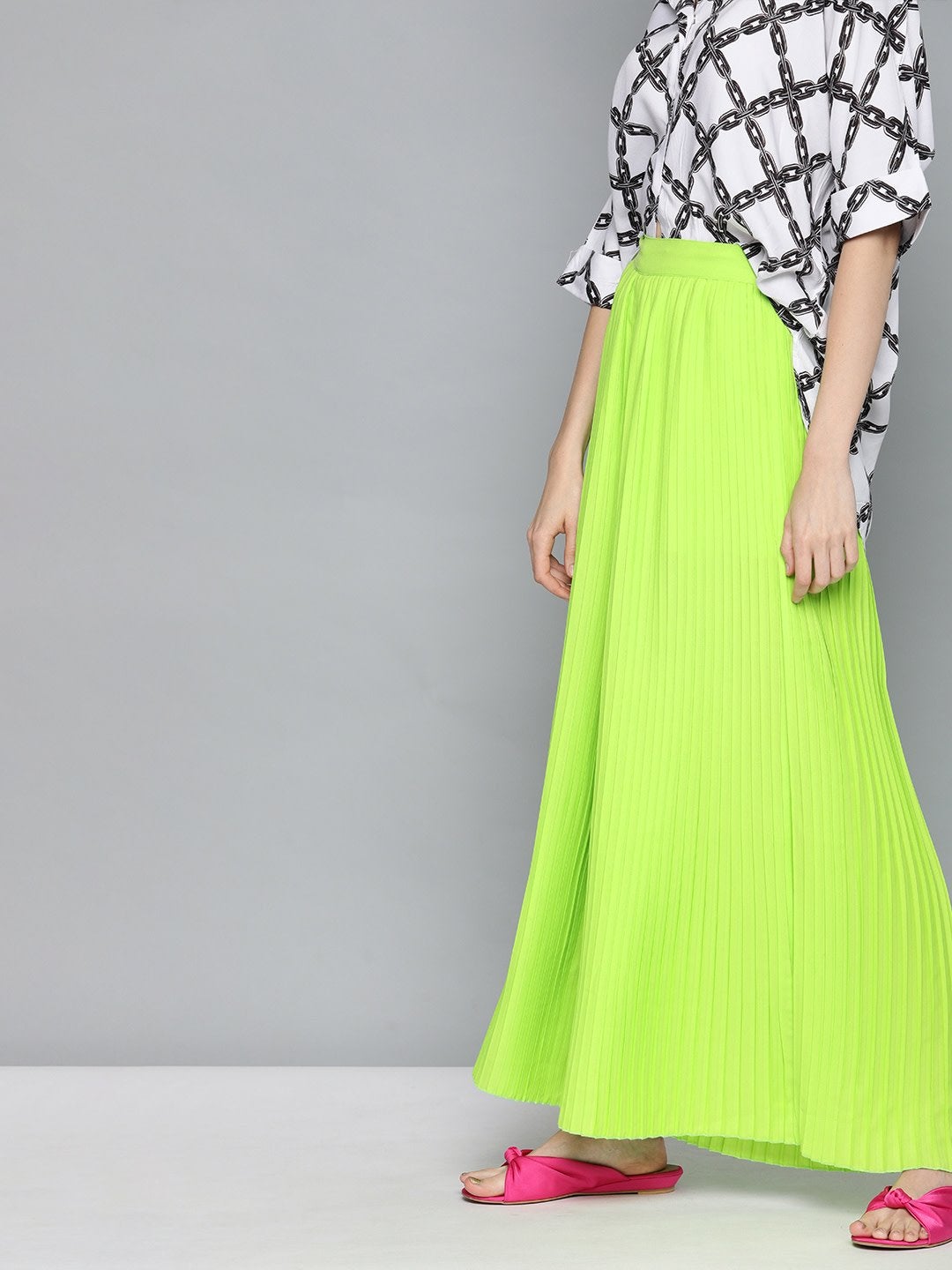 Women's Neon Green Pleated Pant - SASSAFRAS