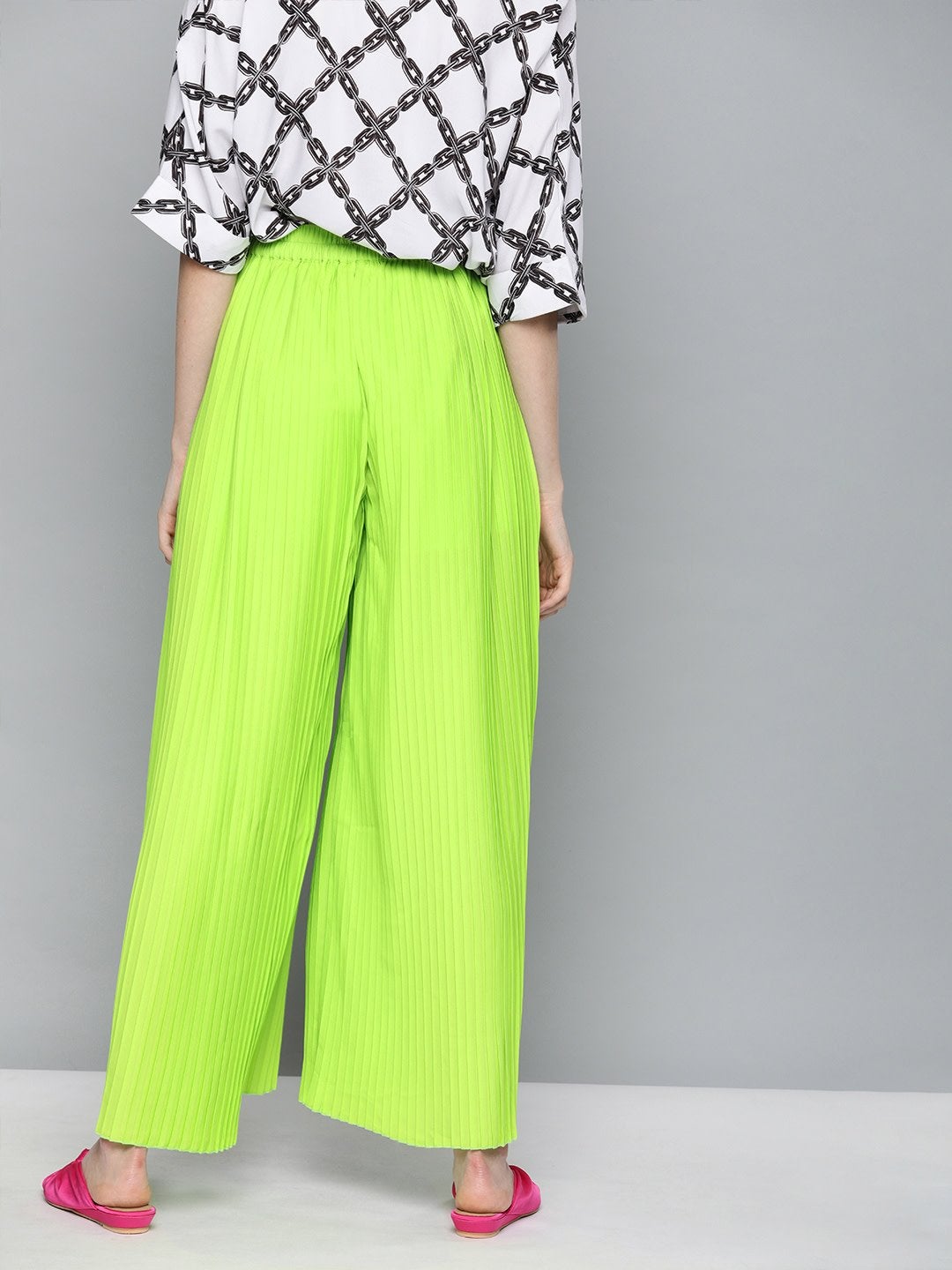 Women's Neon Green Pleated Pant - SASSAFRAS