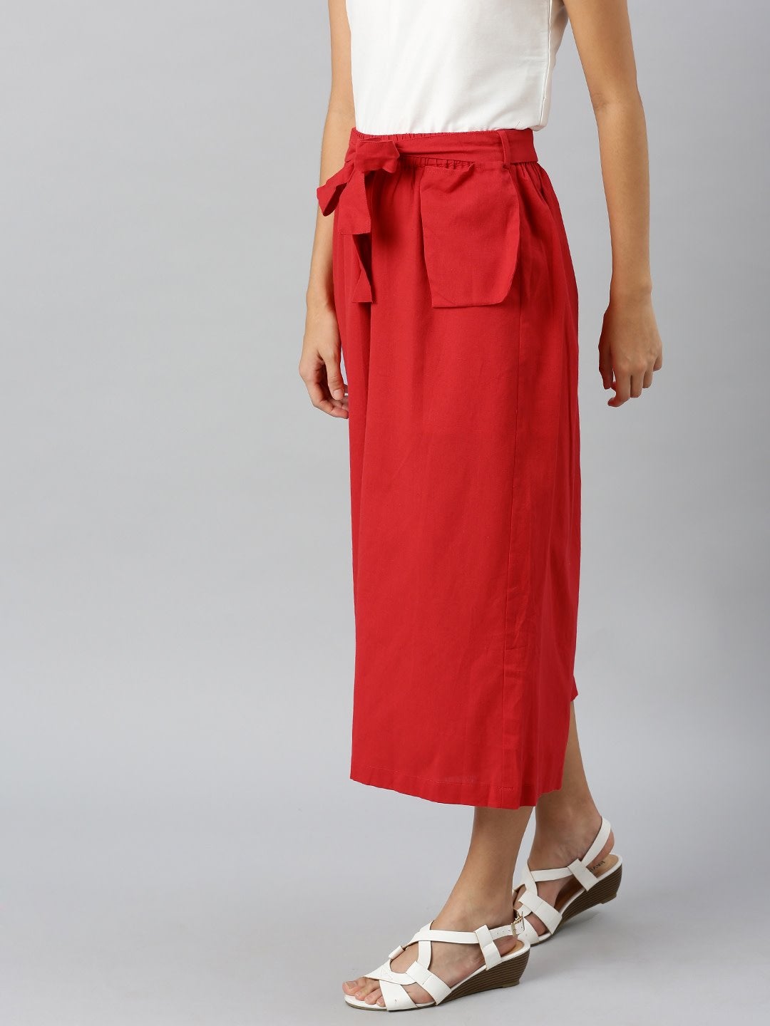 Women's Red Pocket Bag Flare Pant - SASSAFRAS