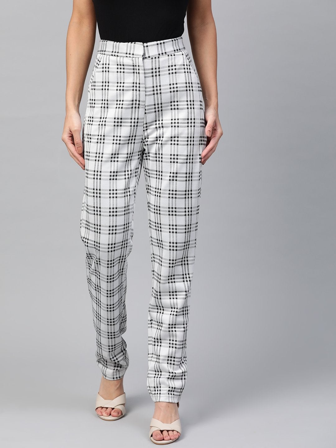 Women's Black & Grey Big Check Tapered Pant - SASSAFRAS