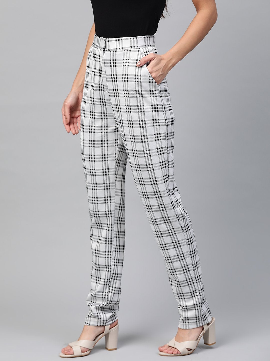 Women's Black & Grey Big Check Tapered Pant - SASSAFRAS