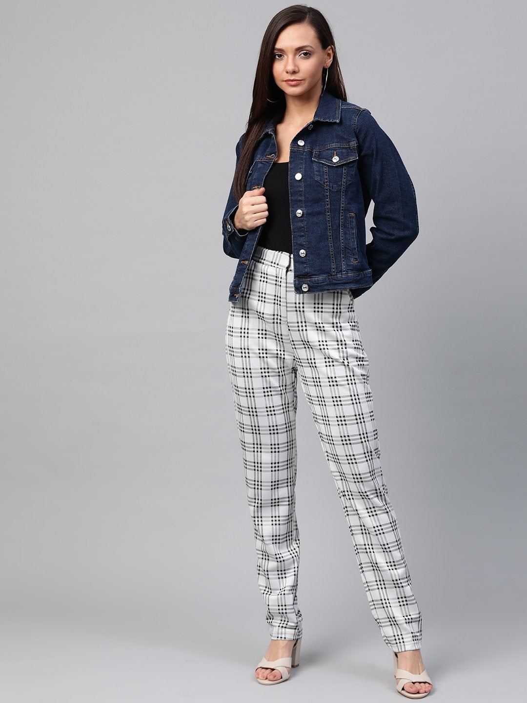 Women's Black & Grey Big Check Tapered Pant - SASSAFRAS