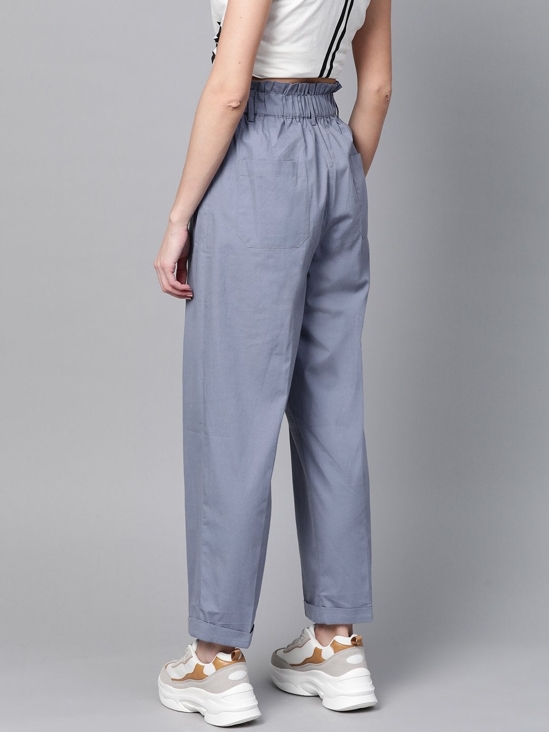 Women's Blue Front Button Tapered Pants - SASSAFRAS