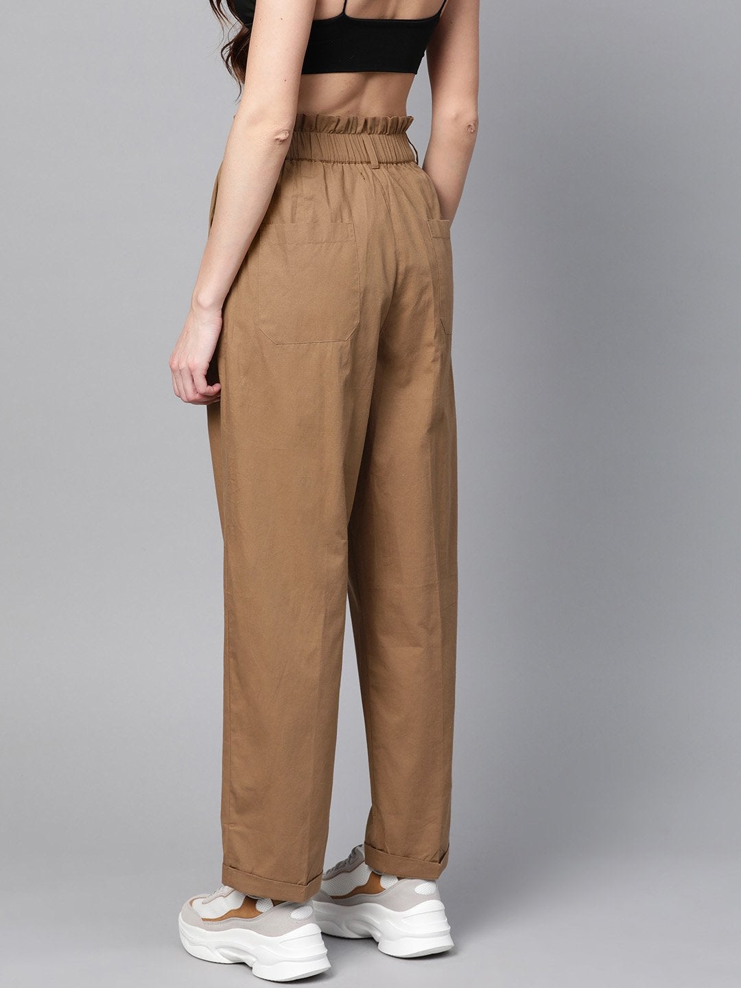 Women's Brown Front Button Tapered Pants - SASSAFRAS