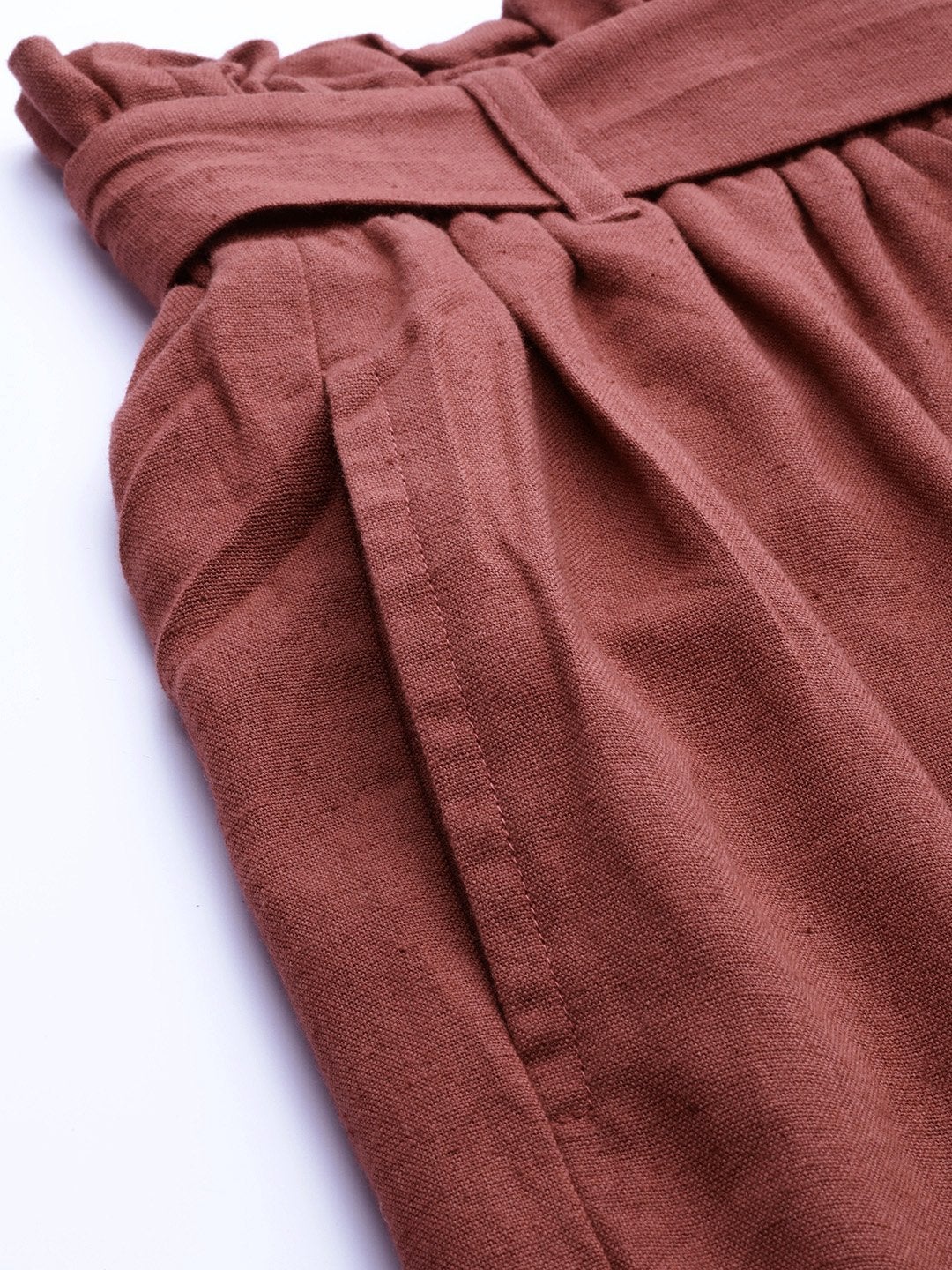 Women's Burgundy Belted Tapered Pants - SASSAFRAS