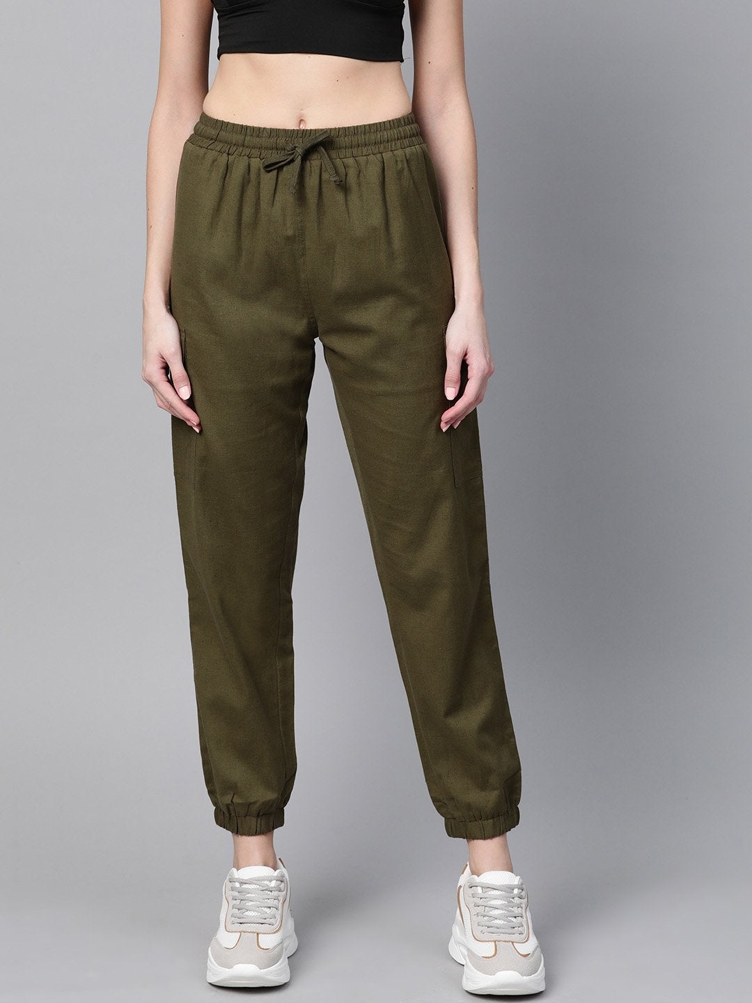 Women's Olive Side Pocket Joggers - SASSAFRAS