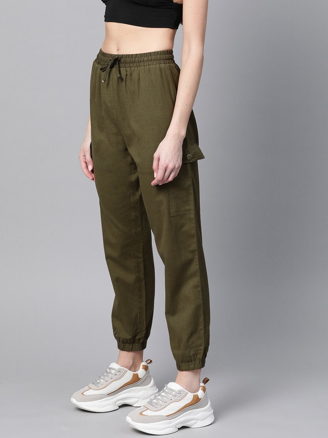 Women's Olive Side Pocket Joggers - SASSAFRAS