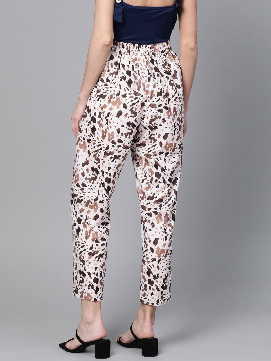 Women's Off White Leopard Dart Trousers - SASSAFRAS