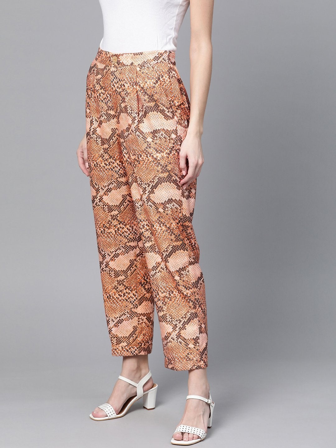 Women's Brown Snake Print Dart Trousers - SASSAFRAS