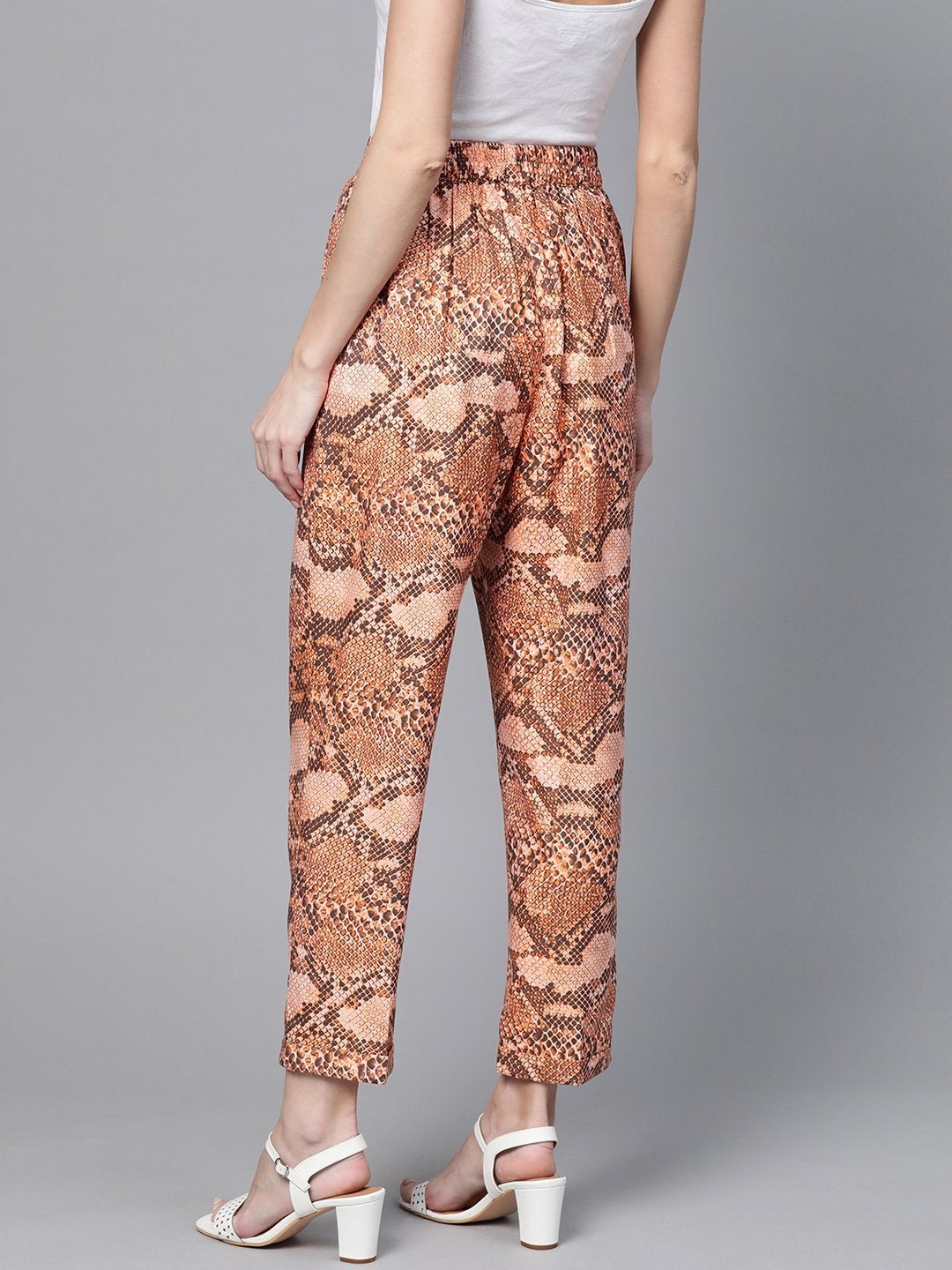 Women's Brown Snake Print Dart Trousers - SASSAFRAS