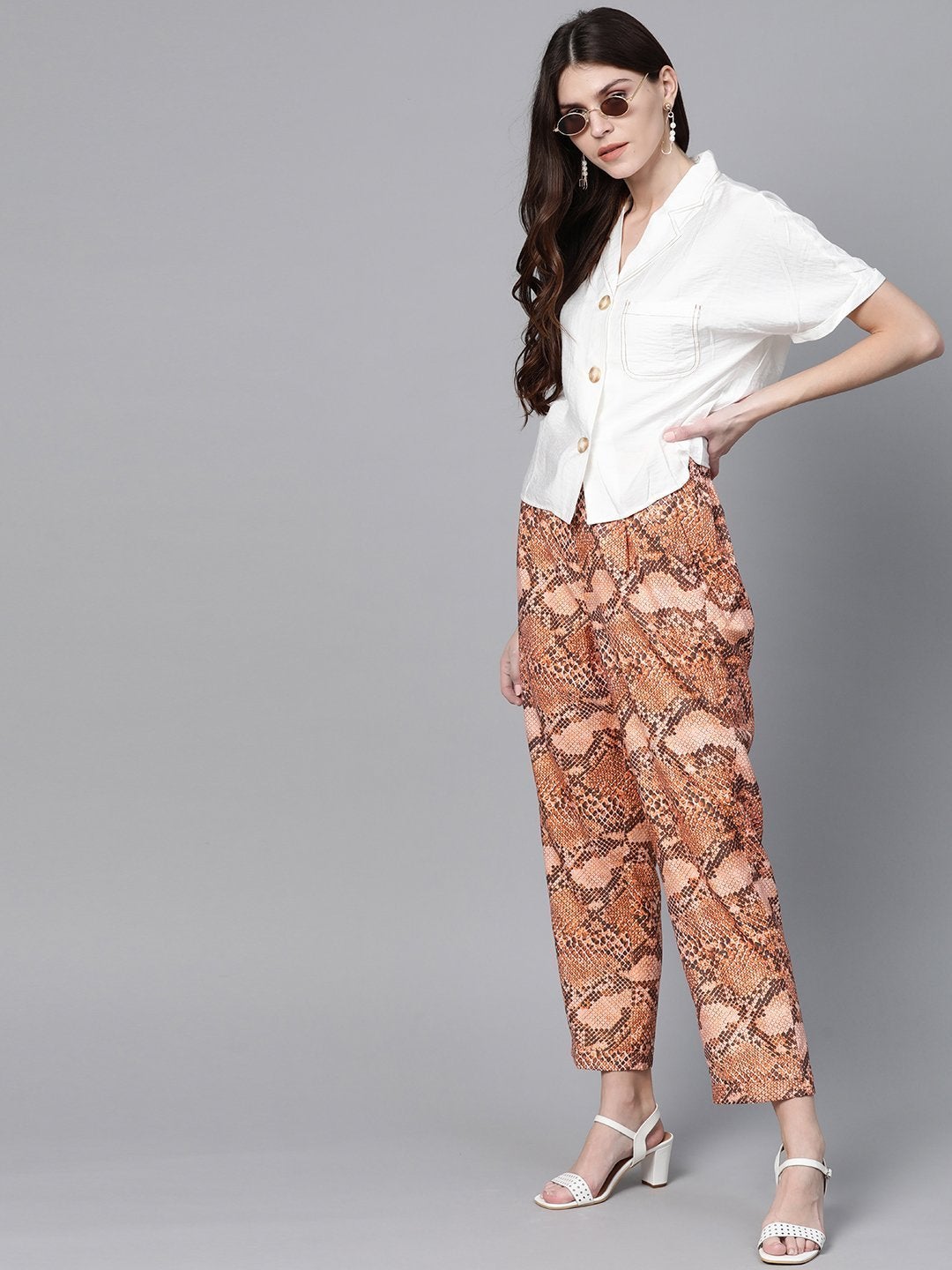 Women's Brown Snake Print Dart Trousers - SASSAFRAS