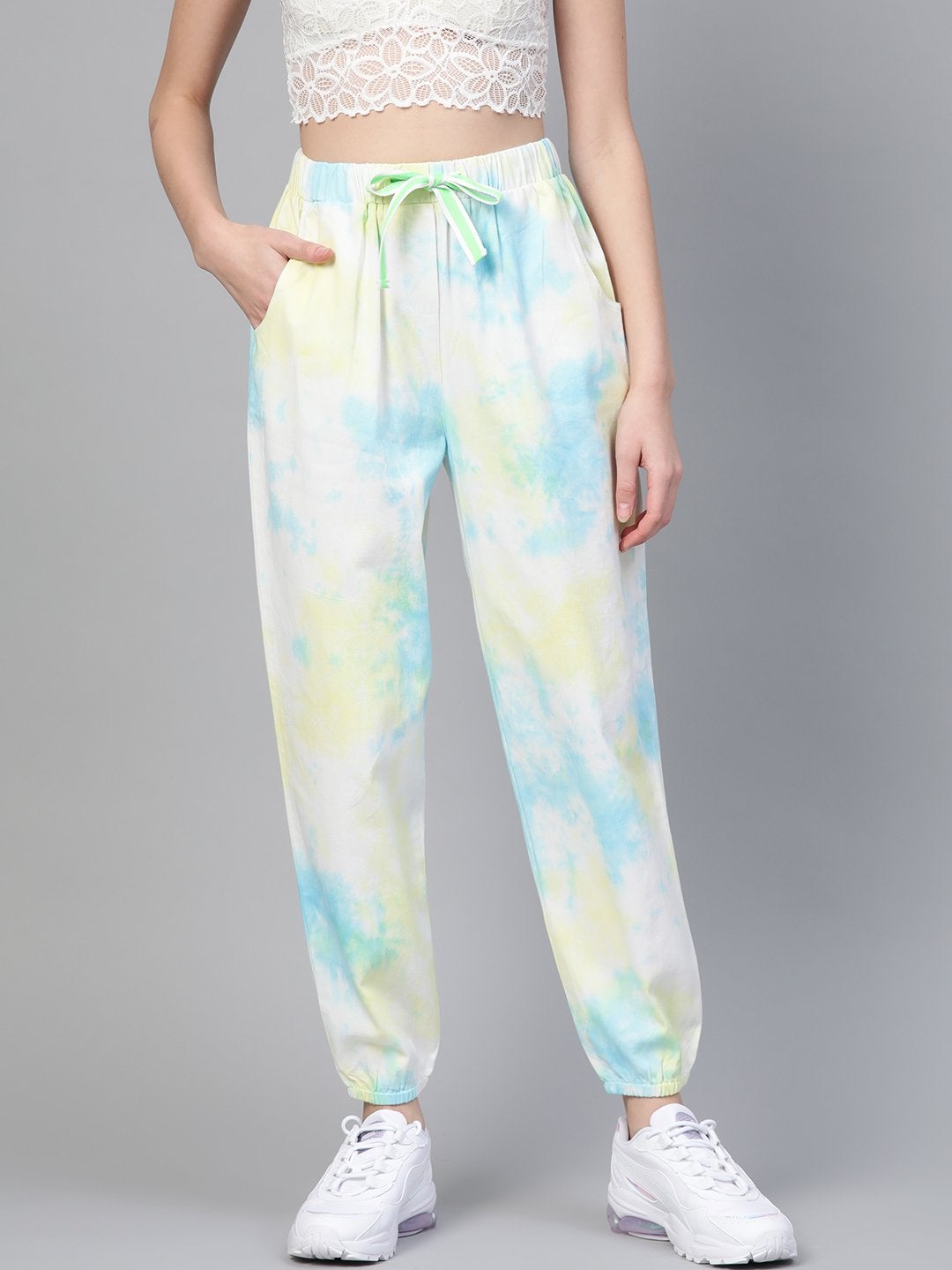 Women's Yellow & Blue Tie-Dye Twill Jogger - SASSAFRAS