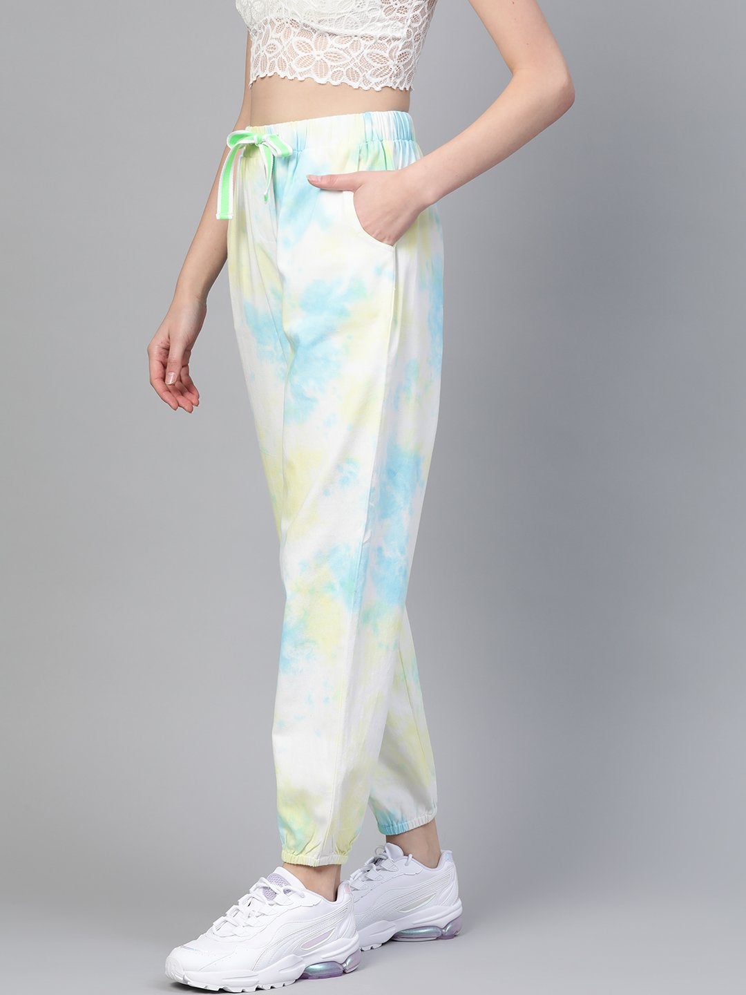 Women's Yellow & Blue Tie-Dye Twill Jogger - SASSAFRAS