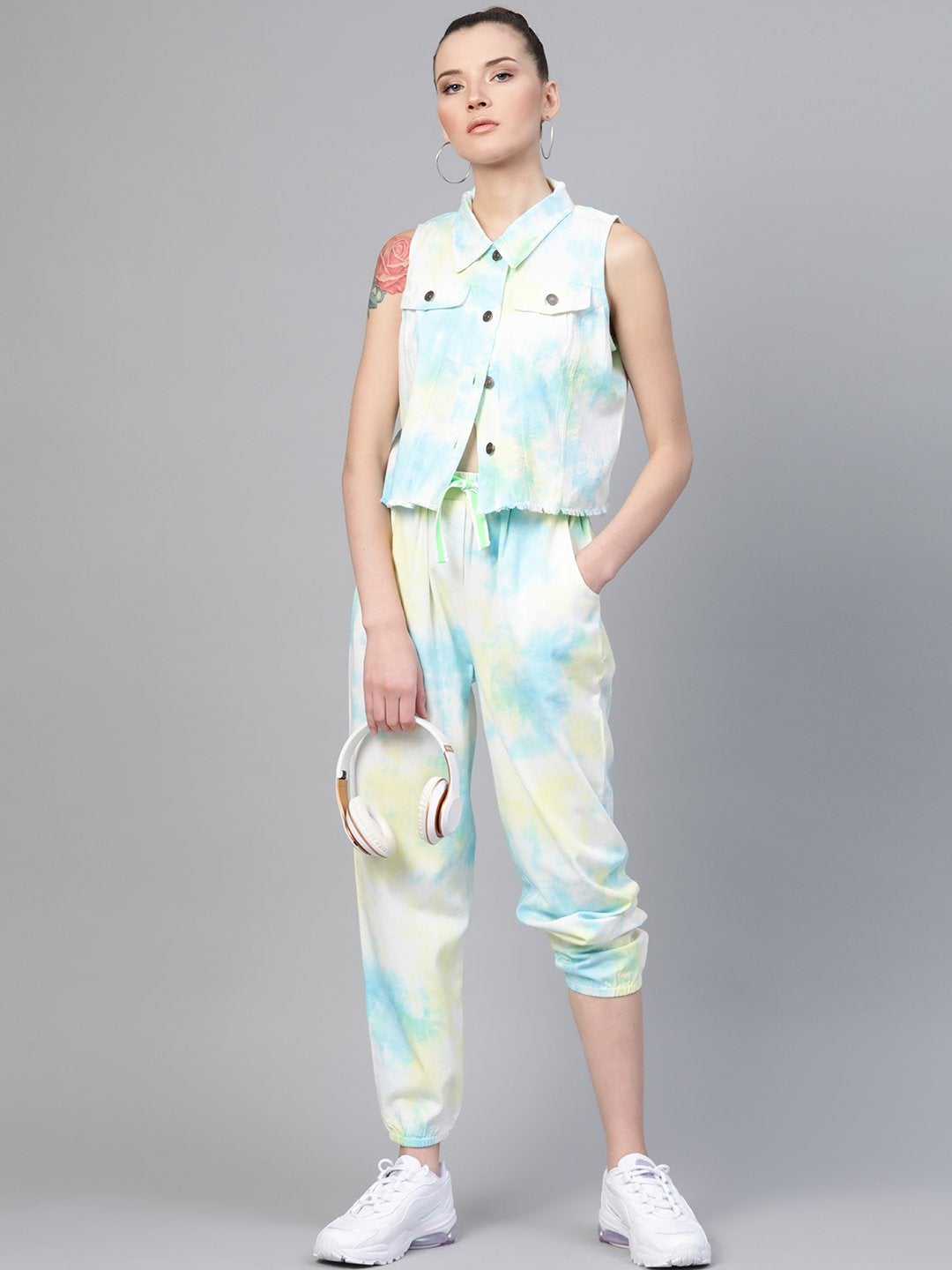 Women's Yellow & Blue Tie-Dye Twill Jogger - SASSAFRAS