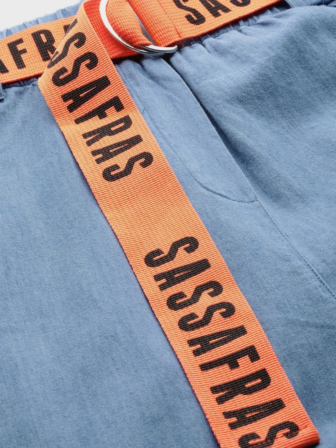 Women's Ice Blue Contrast Belted Denim Jogger - SASSAFRAS